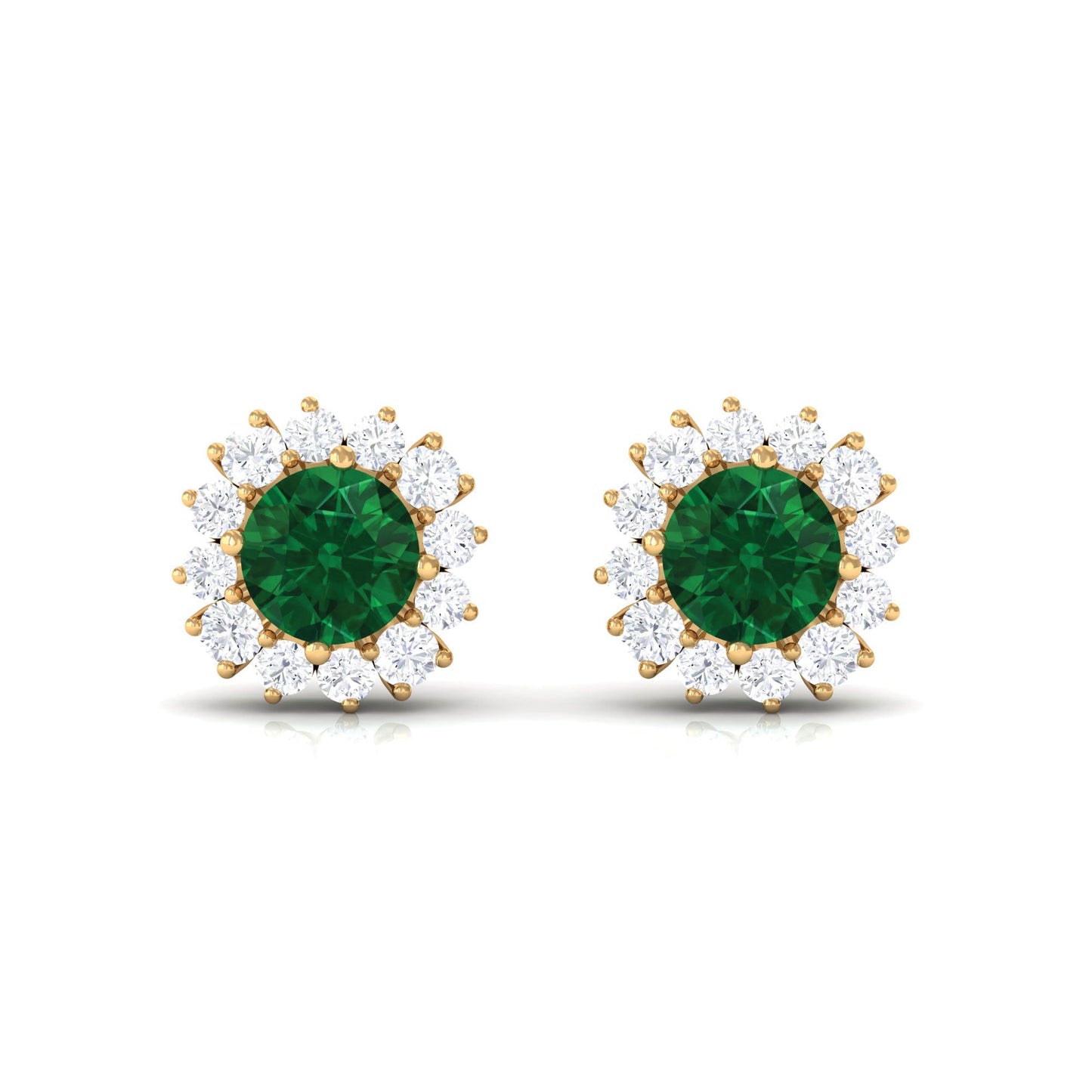 1 CT Certified Created Emerald and Diamond Halo Stud Earrings