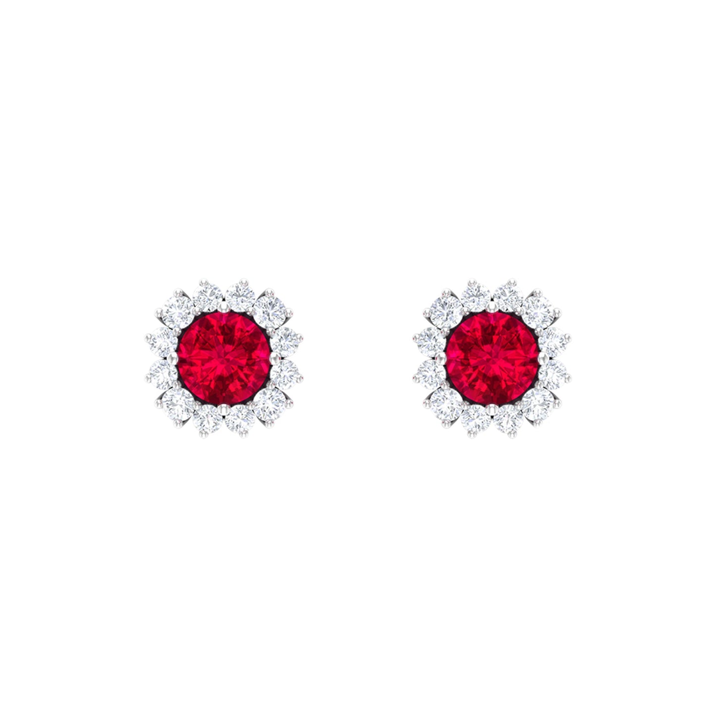 1.75 CT Lab Created Ruby Classic Stud Earring with Diamond Halo