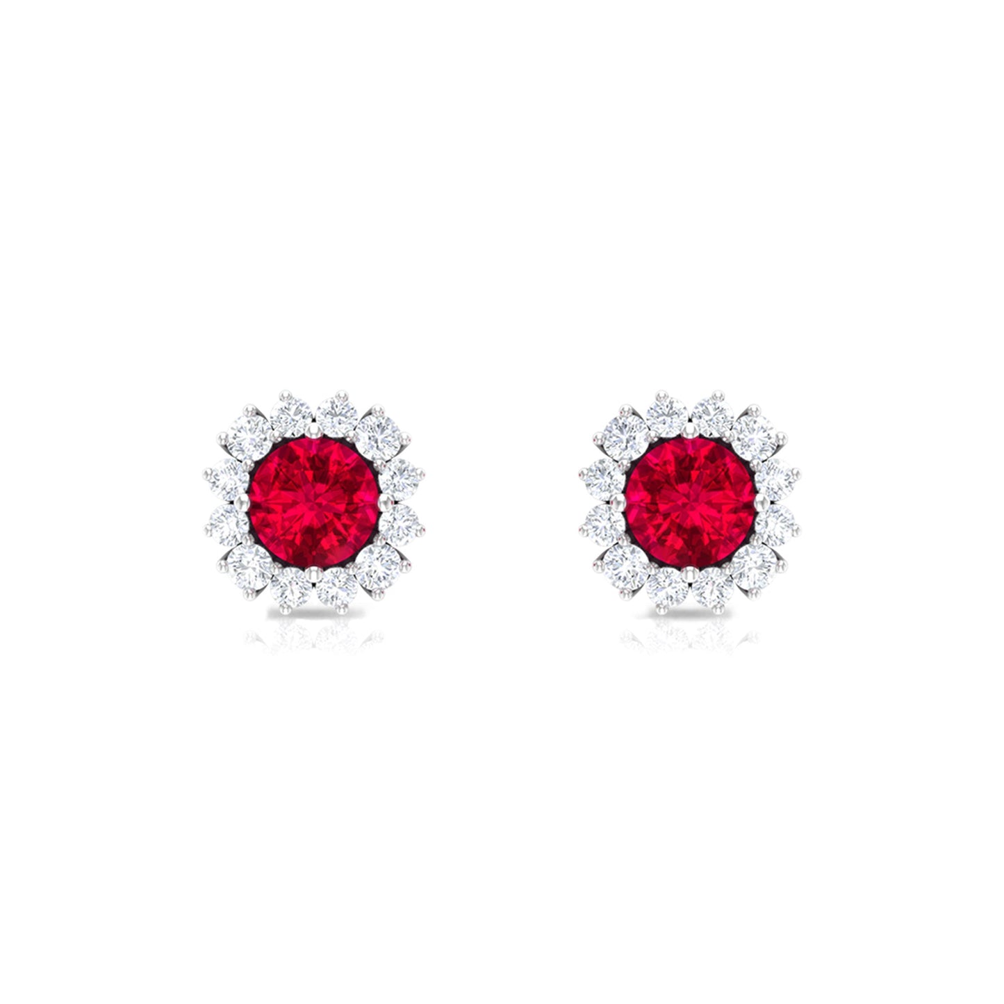 1.75 CT Lab Created Ruby Classic Stud Earring with Diamond Halo