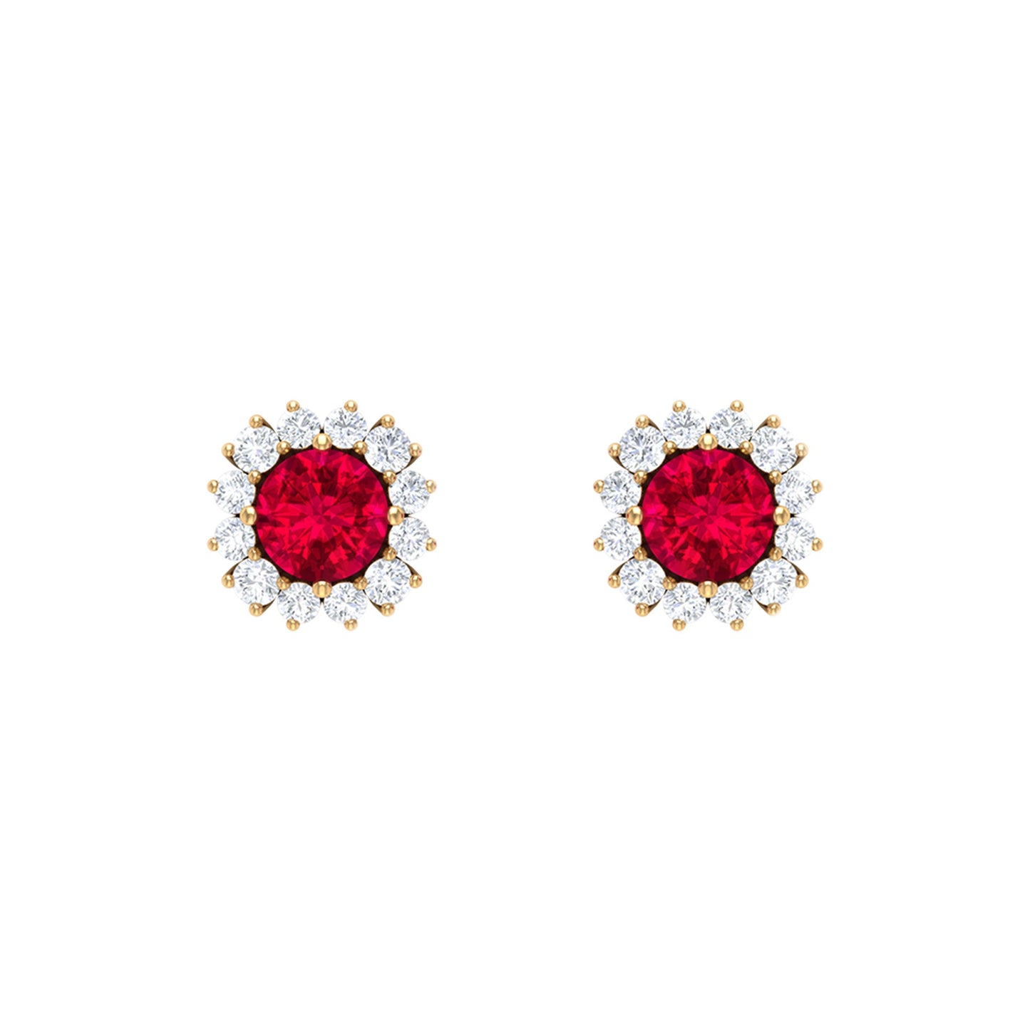 1.75 CT Lab Created Ruby Classic Stud Earring with Diamond Halo