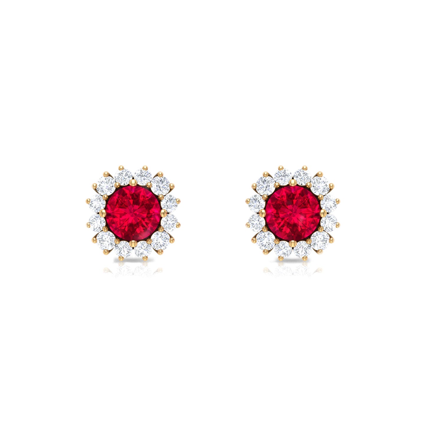 1.75 CT Lab Created Ruby Classic Stud Earring with Diamond Halo