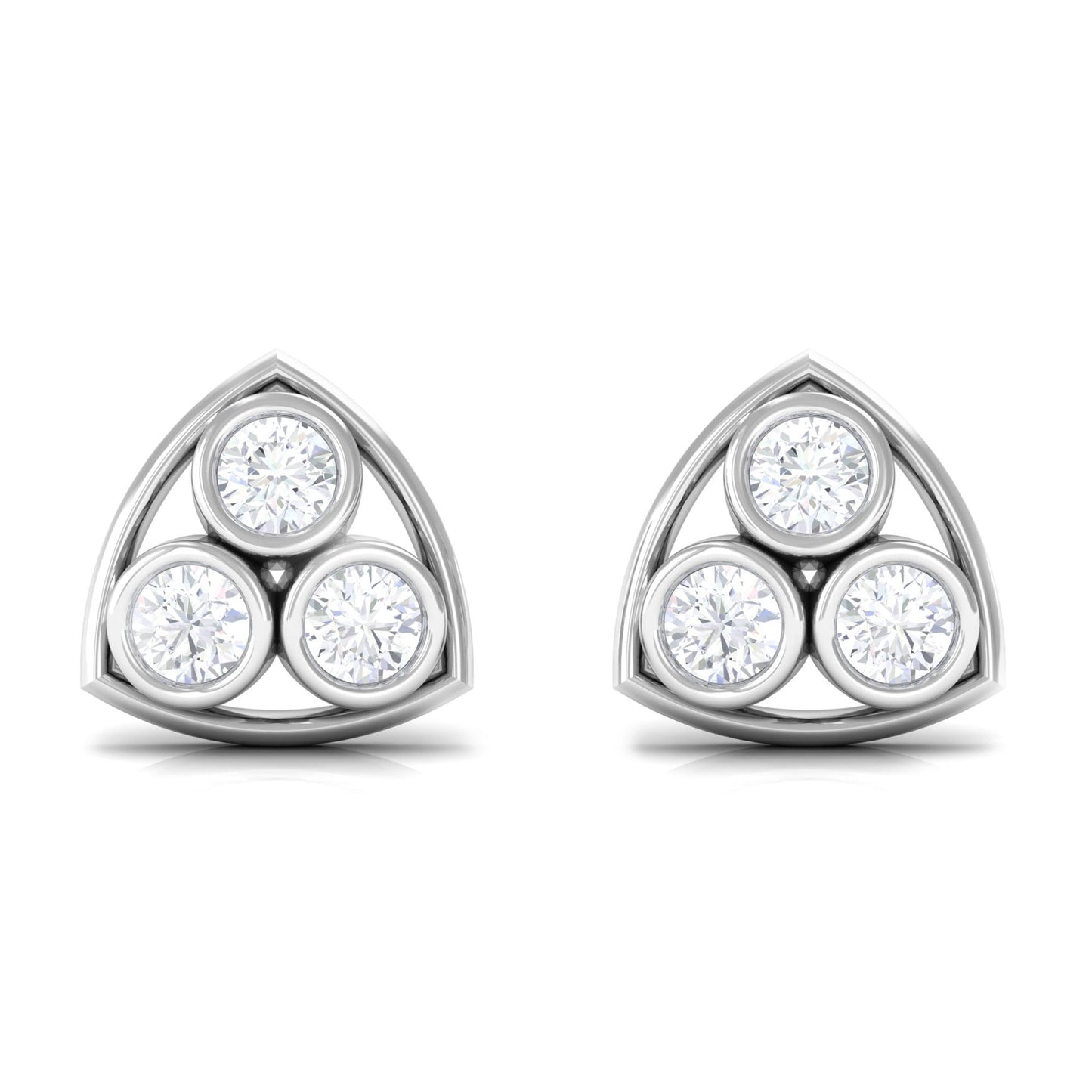 Bezel Set 0.5 Carat Round Diamond Three Stone Stud Earrings