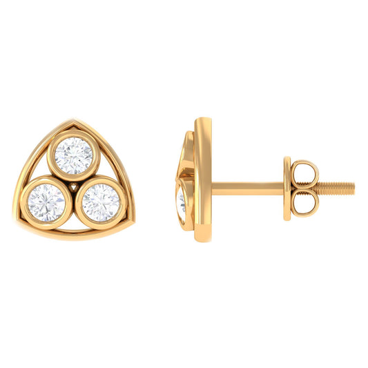 Bezel Set 0.5 Carat Round Diamond Three Stone Stud Earrings