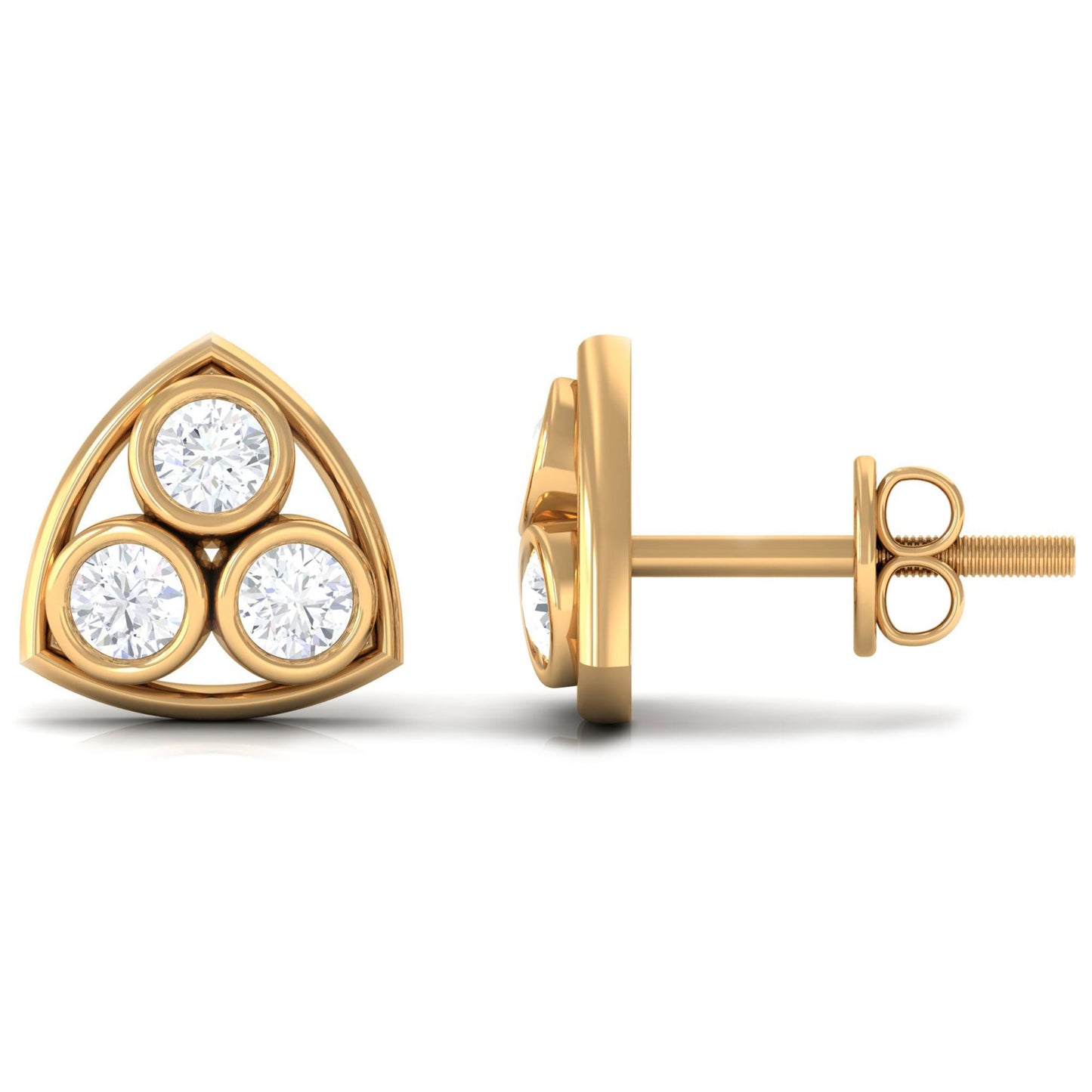 Bezel Set 0.5 Carat Round Diamond Three Stone Stud Earrings