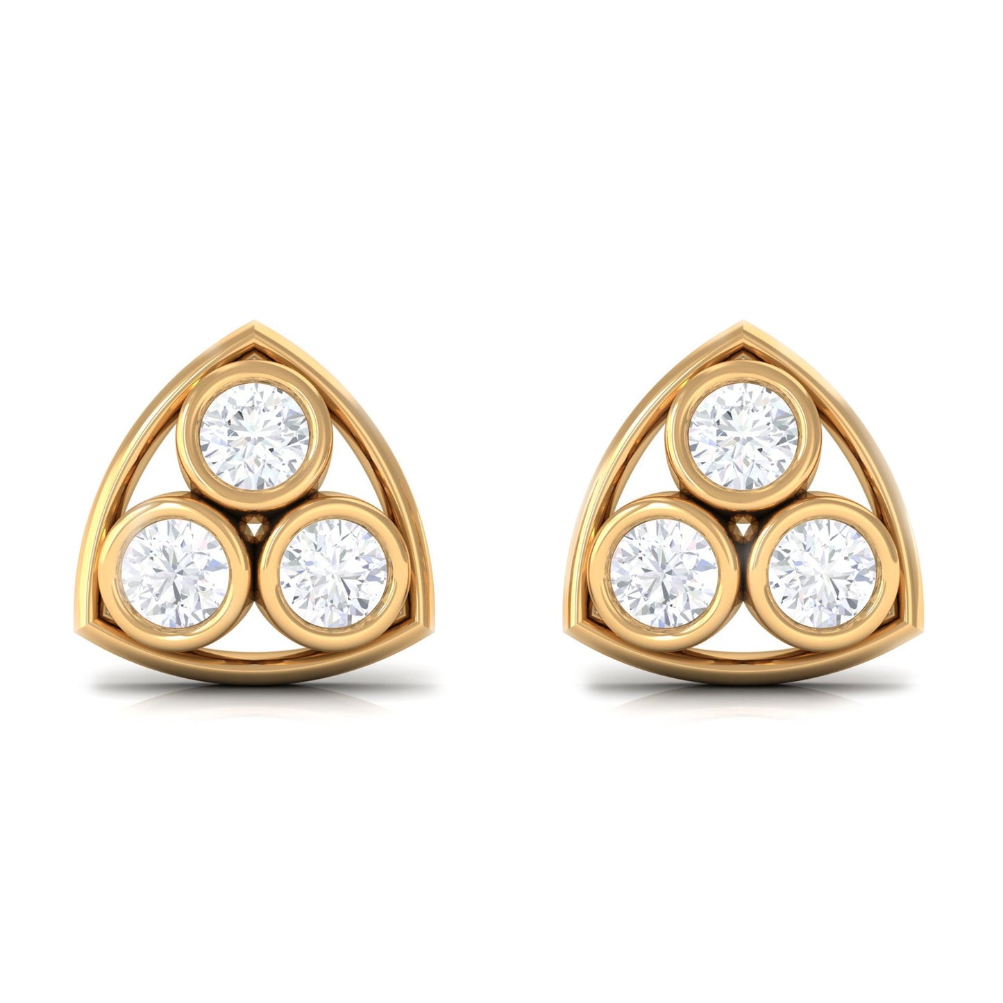Bezel Set 0.5 Carat Round Diamond Three Stone Stud Earrings