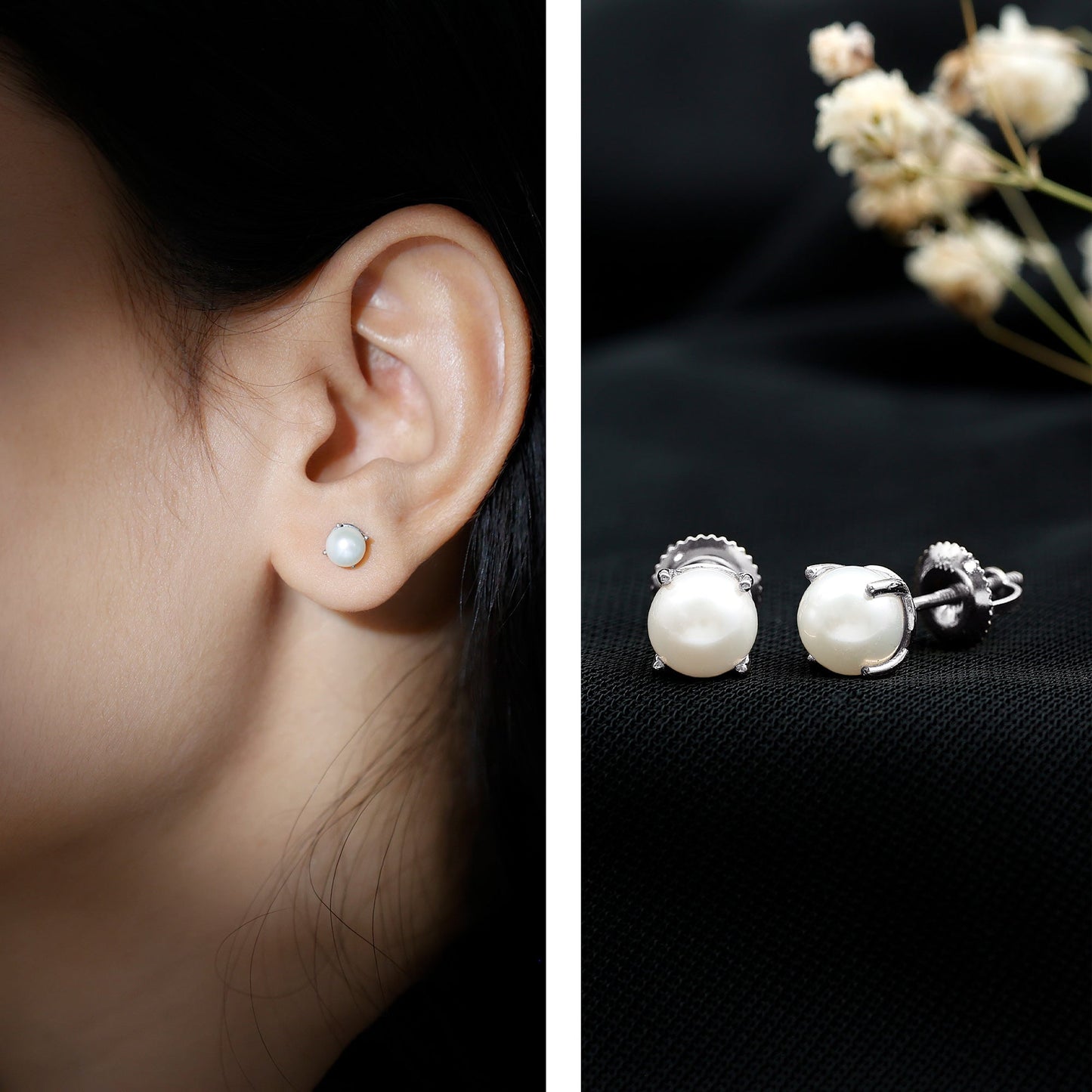 Natural 4.4 Carat Pearl Stud Earrings with Certificate