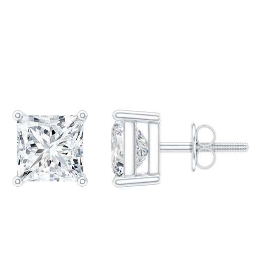 Certified 2.5 Carat Princess Cut Moissanite Stud Earrings in Silver