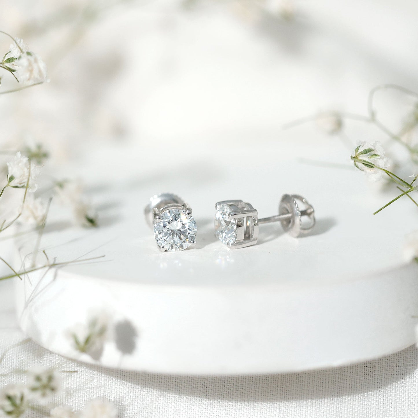 Solitaire 2 CT Lab Grown Diamond Stud Earrings with Screw Back