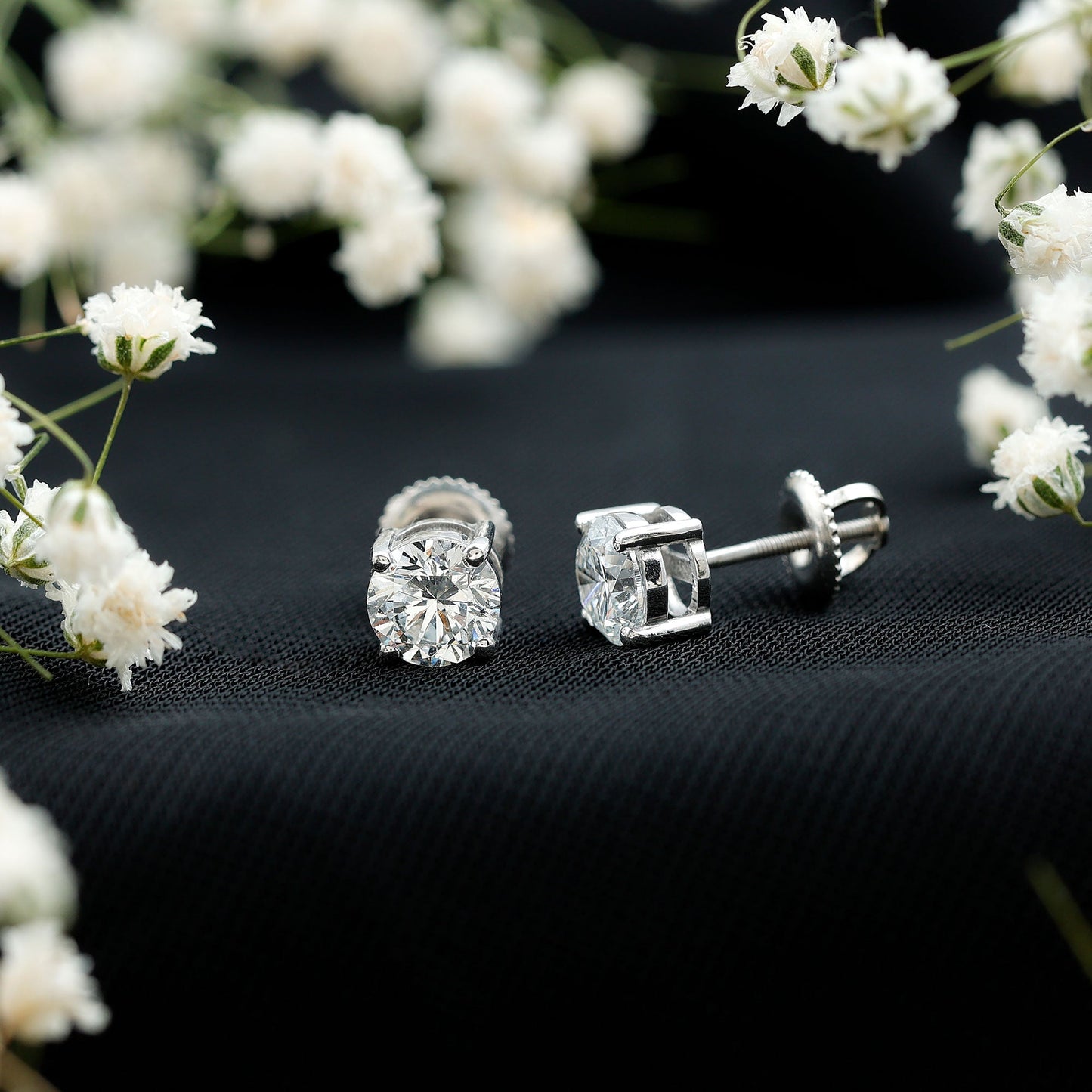 Solitaire 2 CT Lab Grown Diamond Stud Earrings with Screw Back