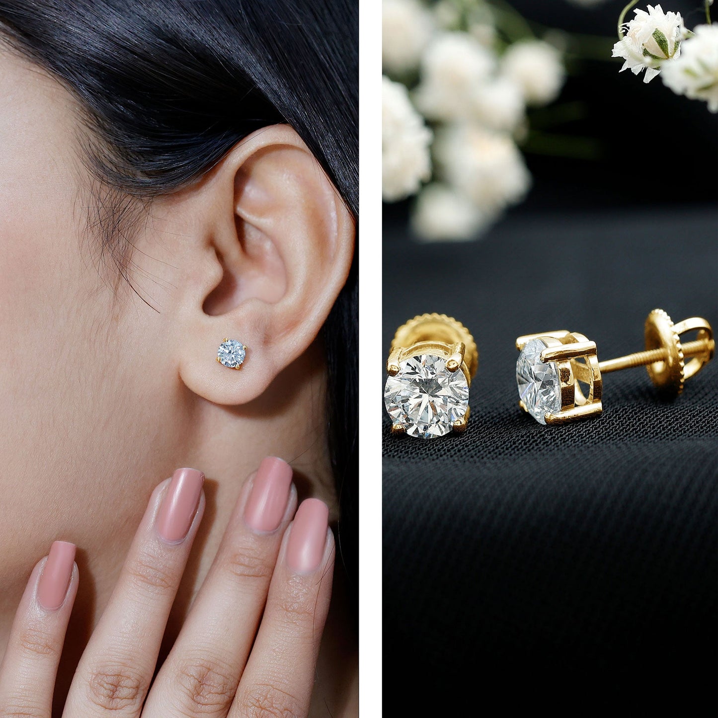 Solitaire 2 CT Lab Grown Diamond Stud Earrings with Screw Back
