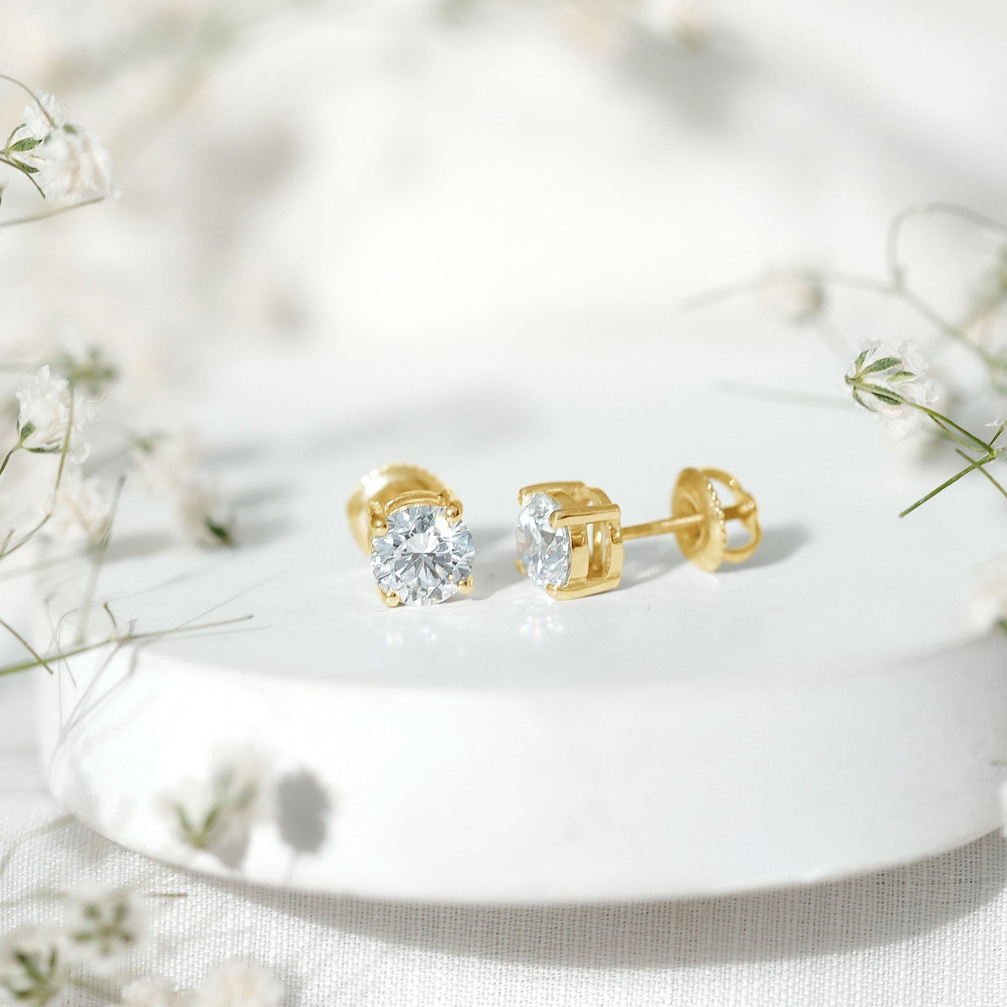 Solitaire 2 CT Lab Grown Diamond Stud Earrings with Screw Back
