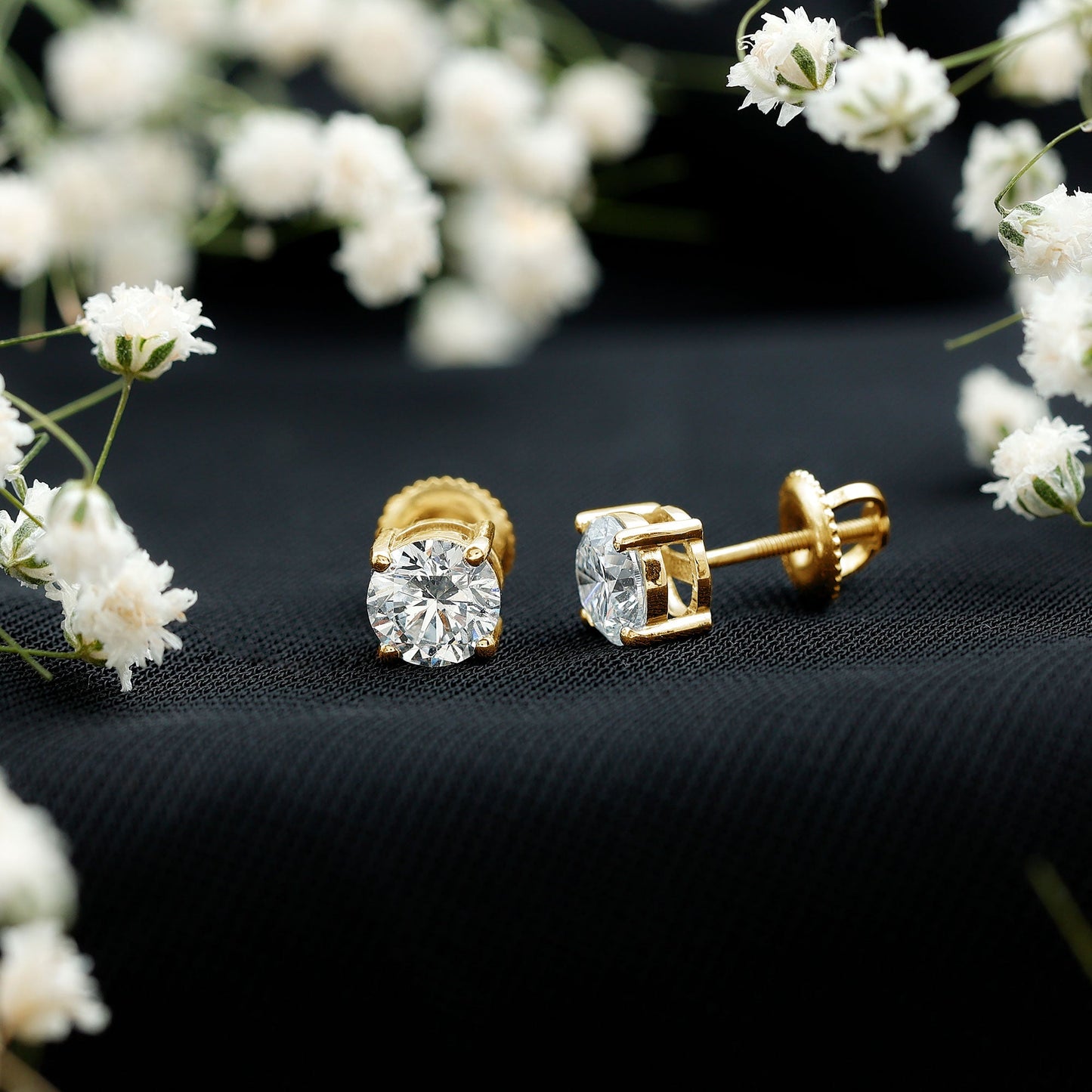 Solitaire 2 CT Lab Grown Diamond Stud Earrings with Screw Back