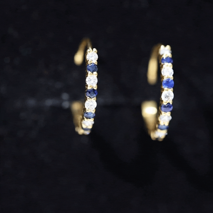 Genuine Blue Sapphire Hoop Earrings with Certificate