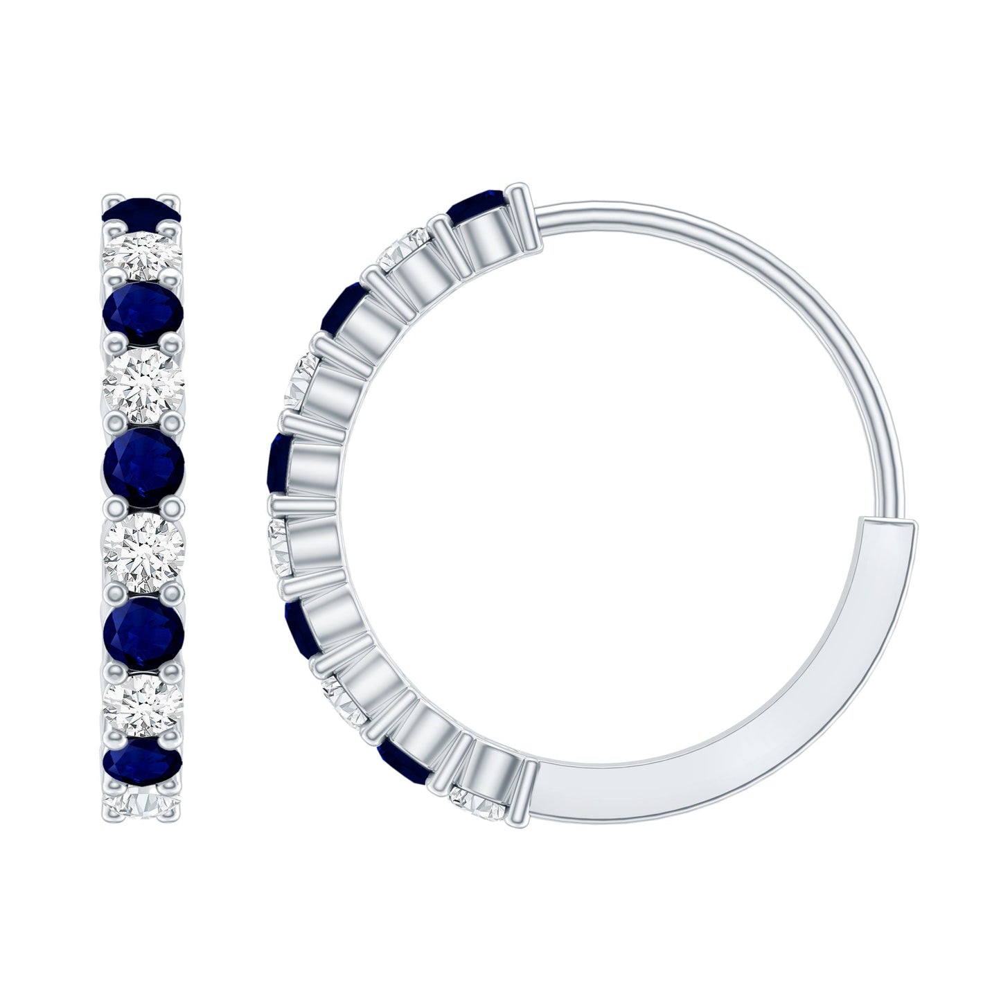 Genuine Blue Sapphire Hoop Earrings with Certificate