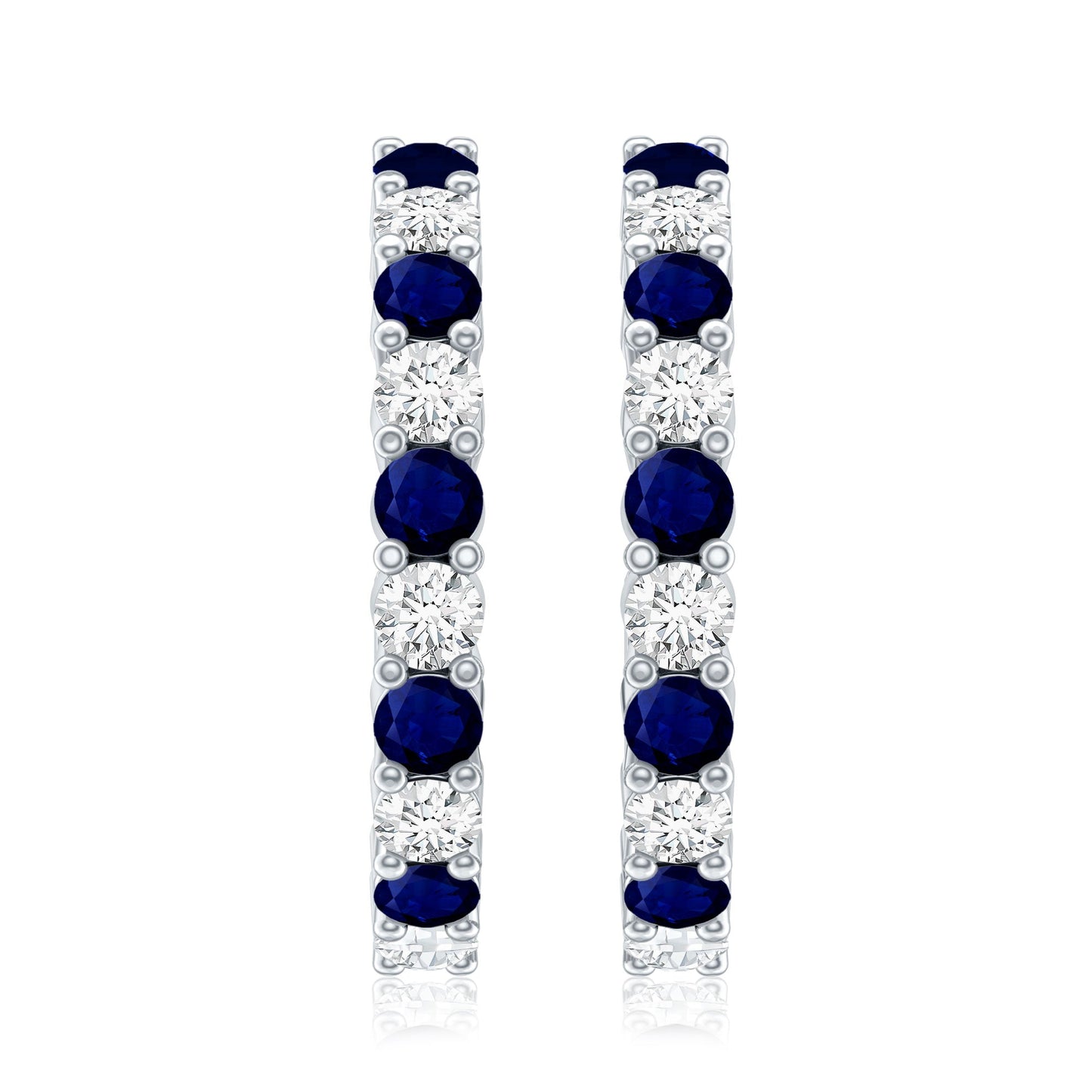Genuine Blue Sapphire Hoop Earrings with Certificate