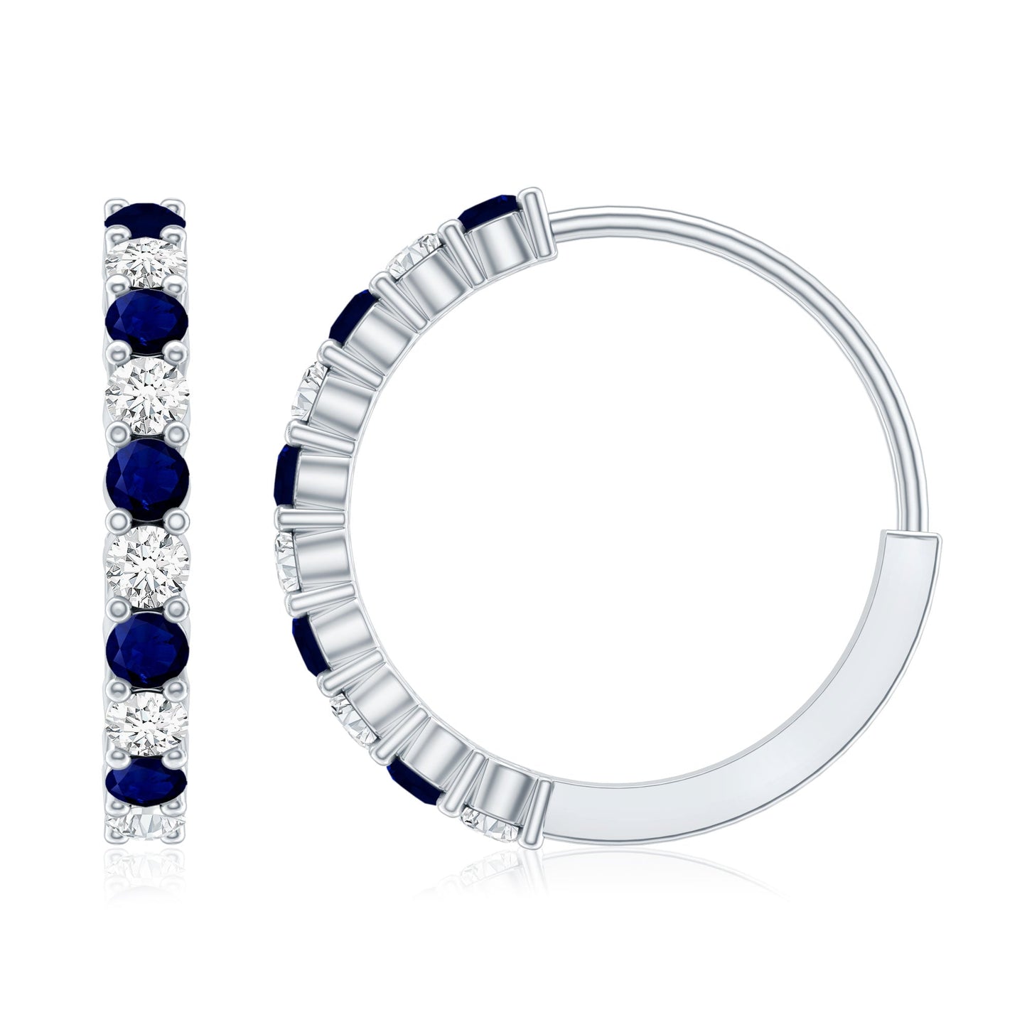 Genuine Blue Sapphire Hoop Earrings with Certificate
