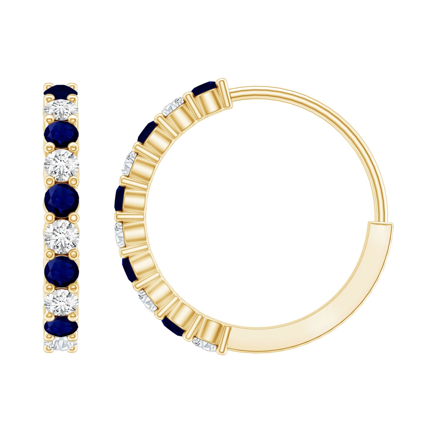 Genuine Blue Sapphire Hoop Earrings with Certificate