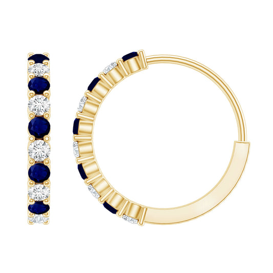 Genuine Blue Sapphire Hoop Earrings with Certificate
