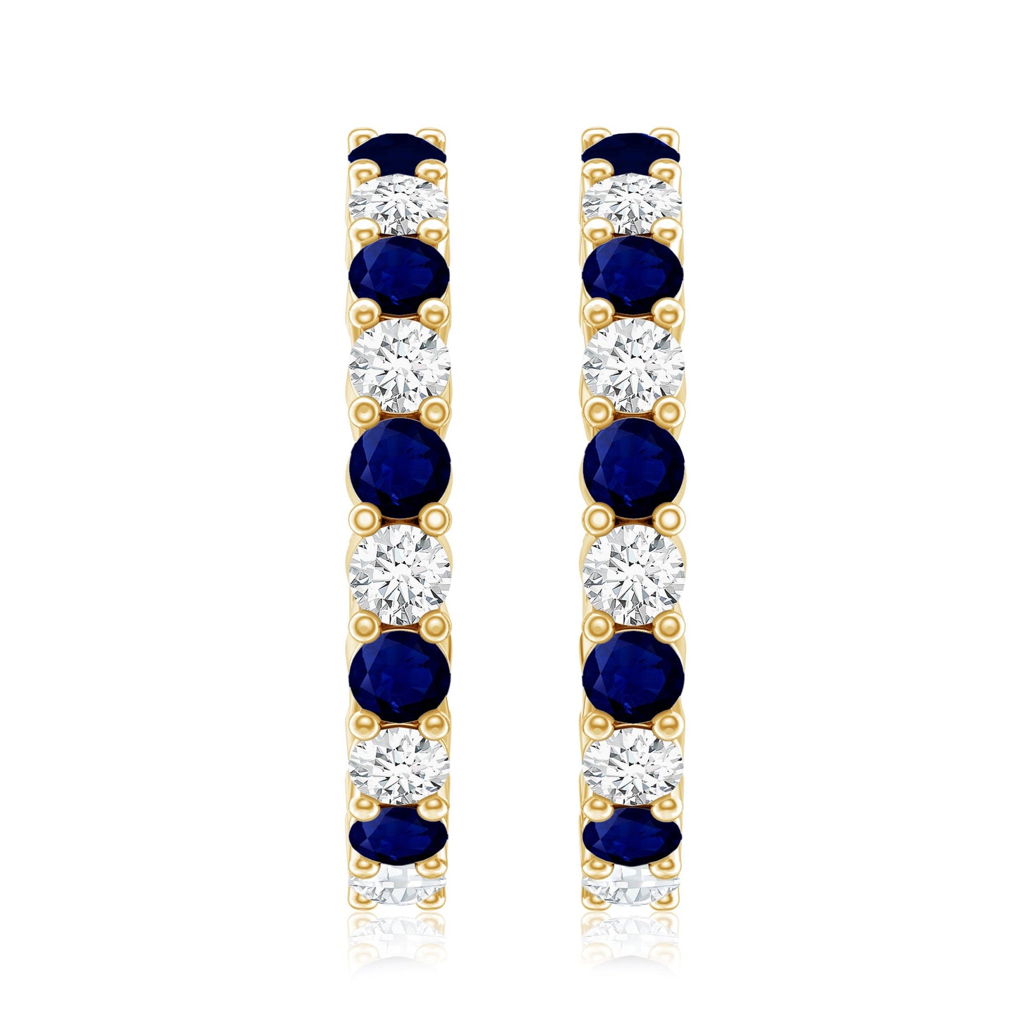Genuine Blue Sapphire Hoop Earrings with Certificate
