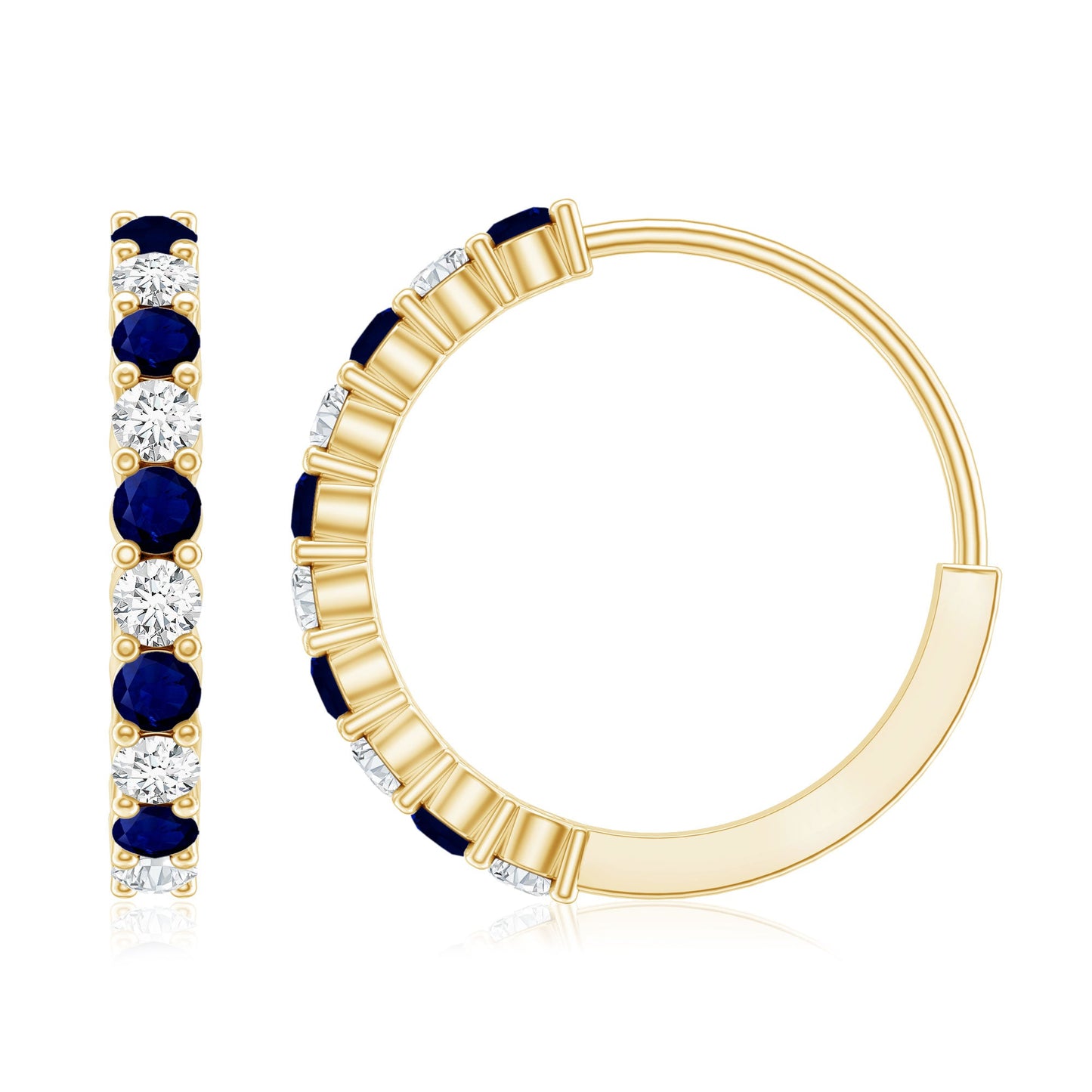 Genuine Blue Sapphire Hoop Earrings with Certificate
