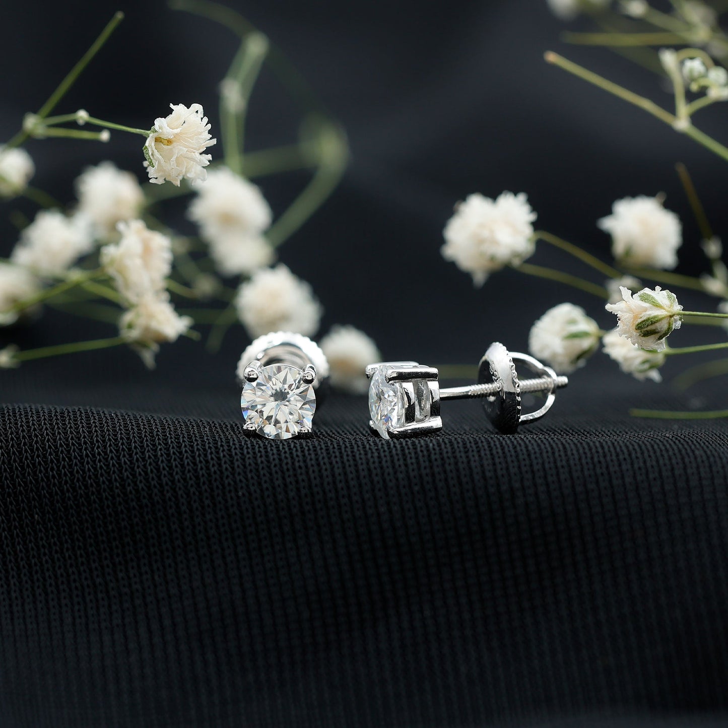 5 MM Round Moissanite Solitaire Screw Back Stud Earrings