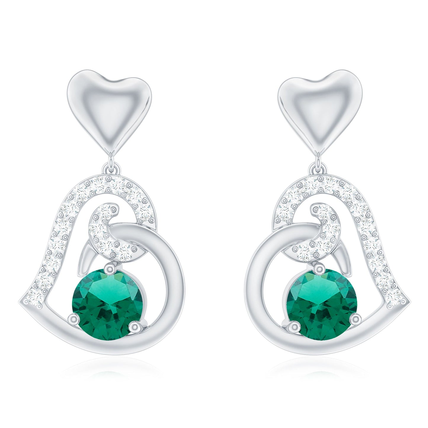 Lab Created Emerald Heart Drop Earrings with Diamonds