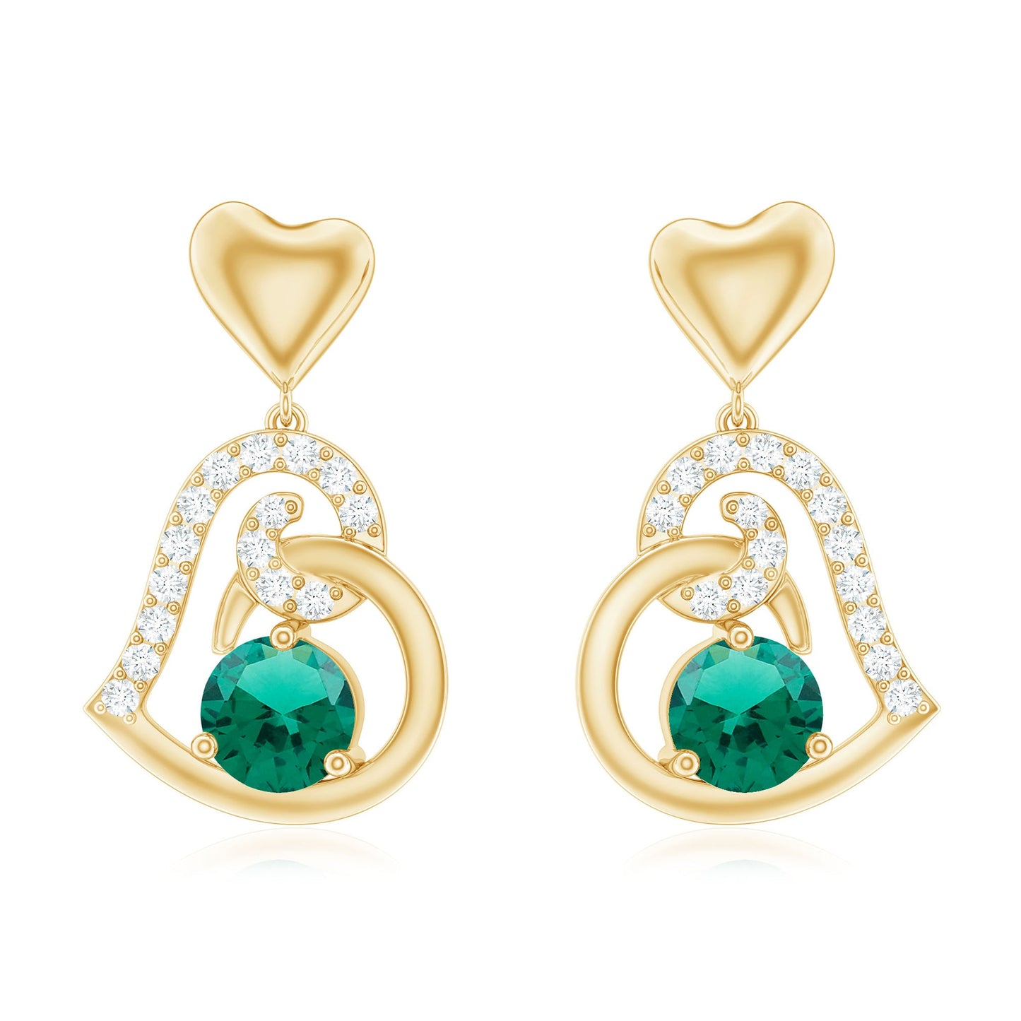 Lab Created Emerald Heart Drop Earrings with Diamonds