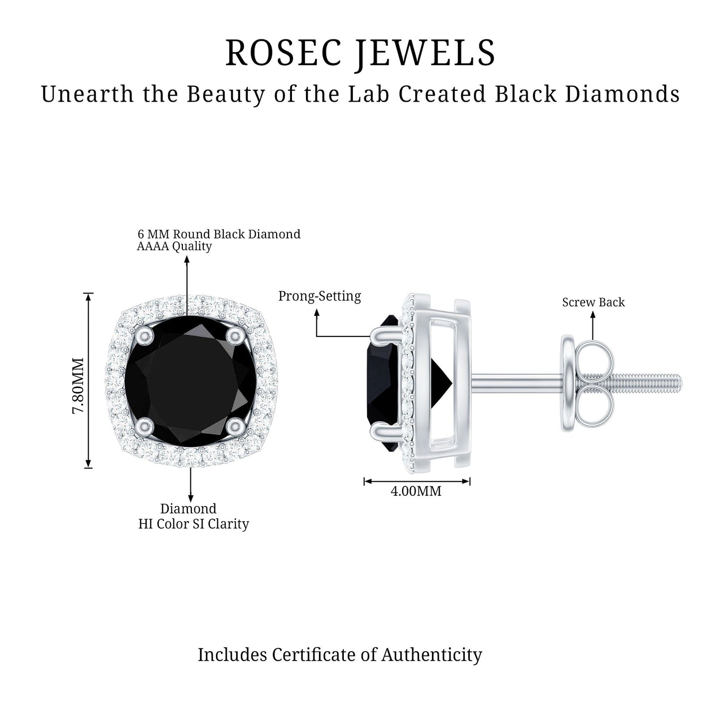 Lab Grown Black and White Diamond Halo Stud Earrings