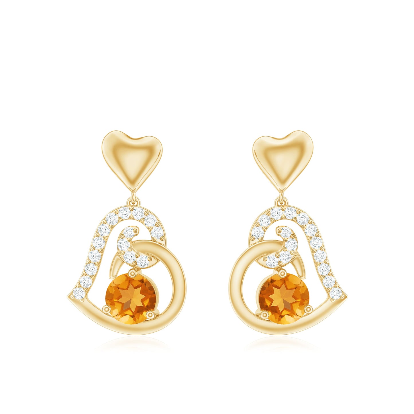 Round Citrine and Moissanite Accent Heart Drop Earring
