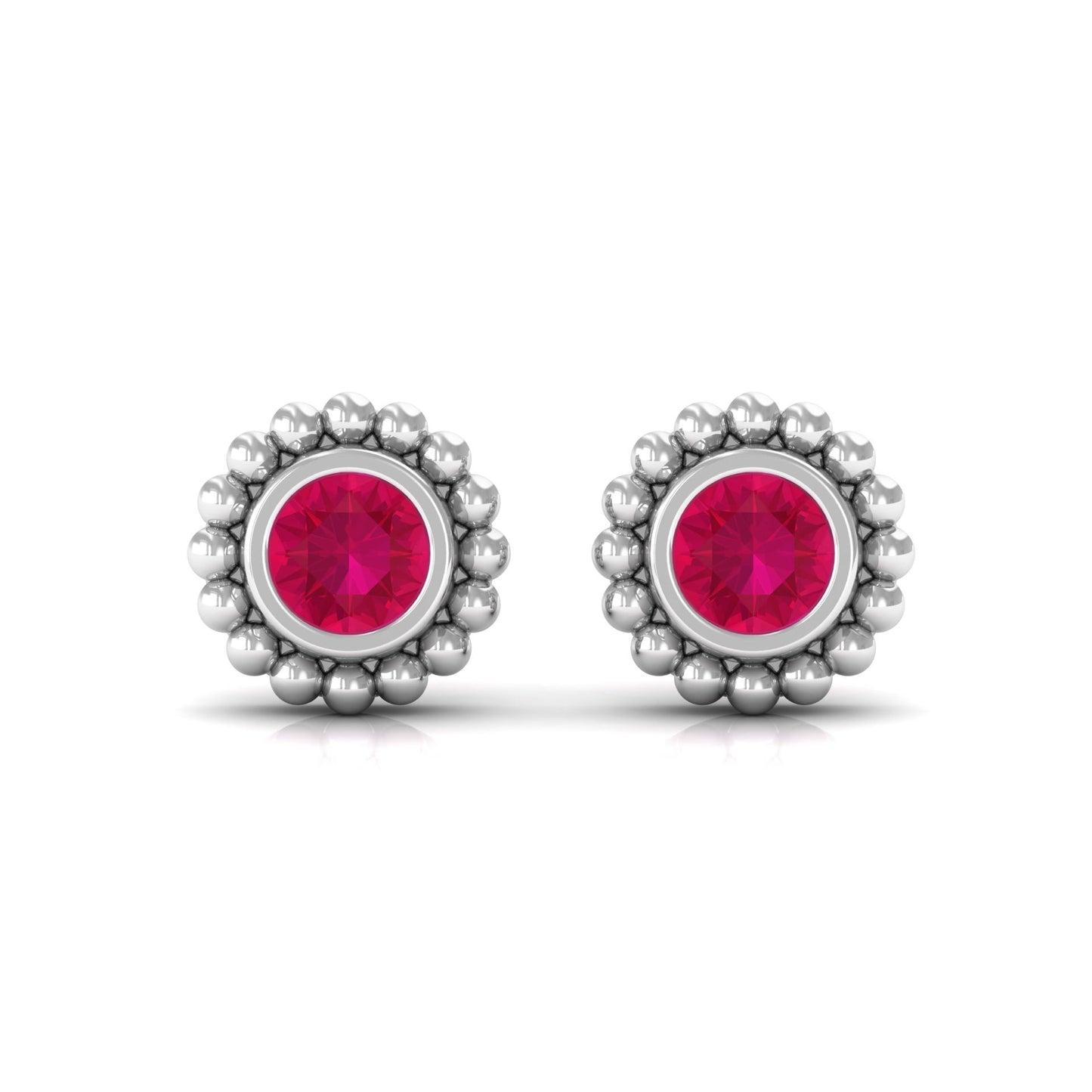 1/4 CT Ruby Solitaire Stud Earring in Beaded Bezel Setting for Women