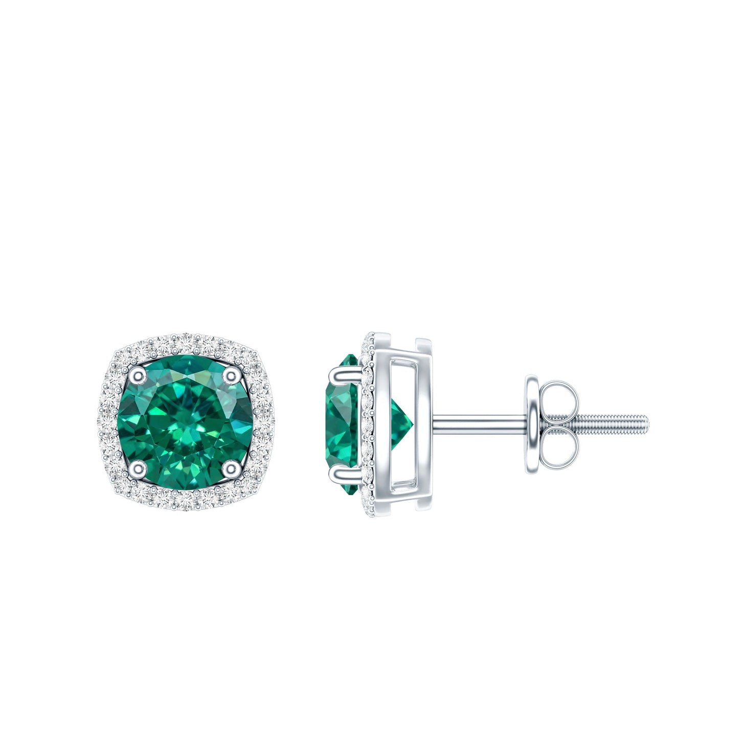 6 MM Lab Grown Emerald Stud Earrings with Diamond Halo