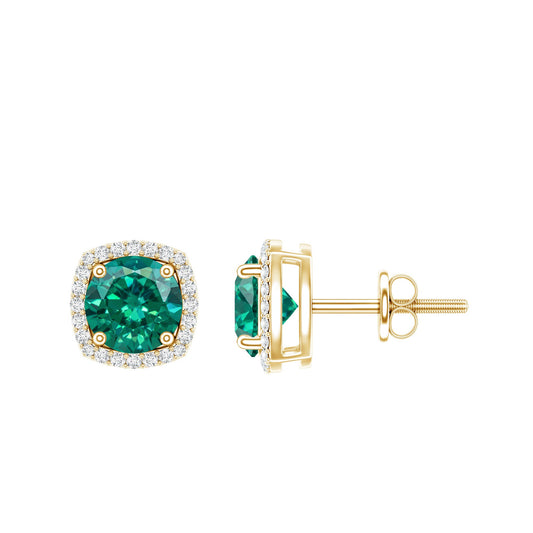 6 MM Lab Grown Emerald Stud Earrings with Diamond Halo