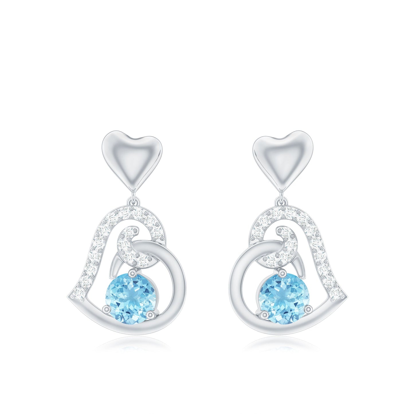 Natural Aquamarine Heart Drop Earrings with Diamond