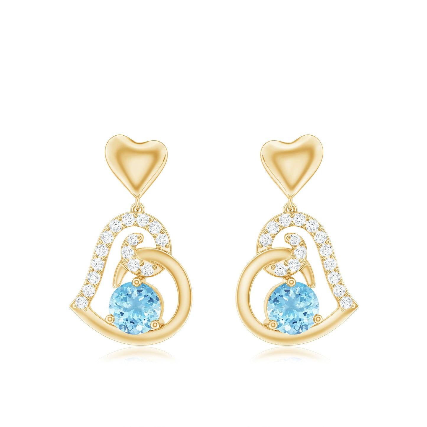Natural Aquamarine Heart Drop Earrings with Diamond
