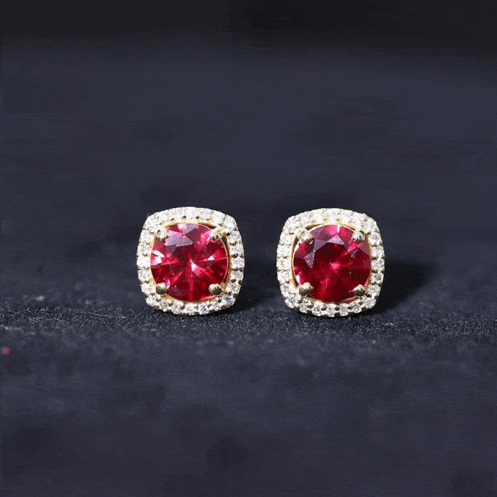 2.75 CT Round Lab Grown Ruby Bridal Stud Earrings with Diamond
