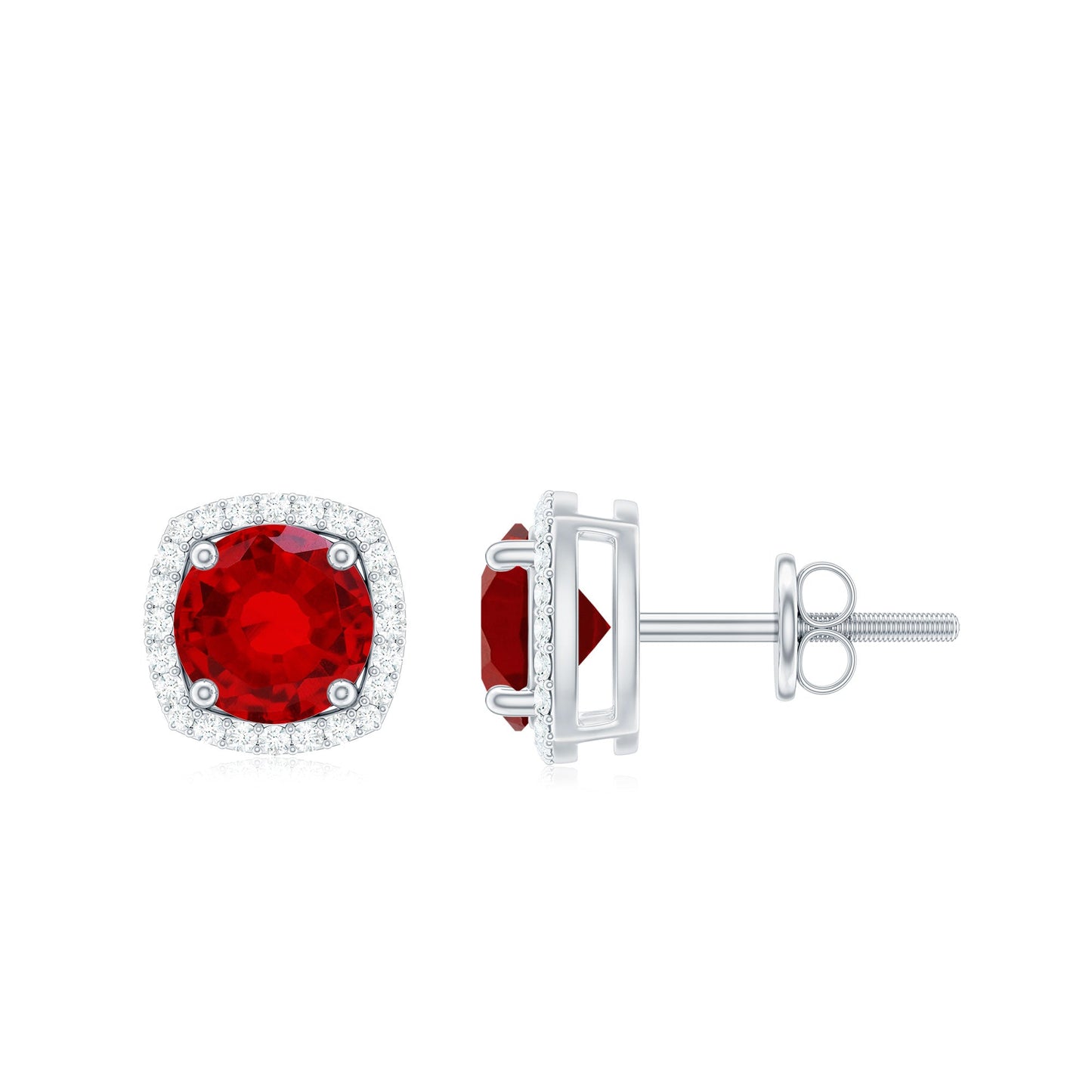 2.75 CT Round Lab Grown Ruby Bridal Stud Earrings with Diamond