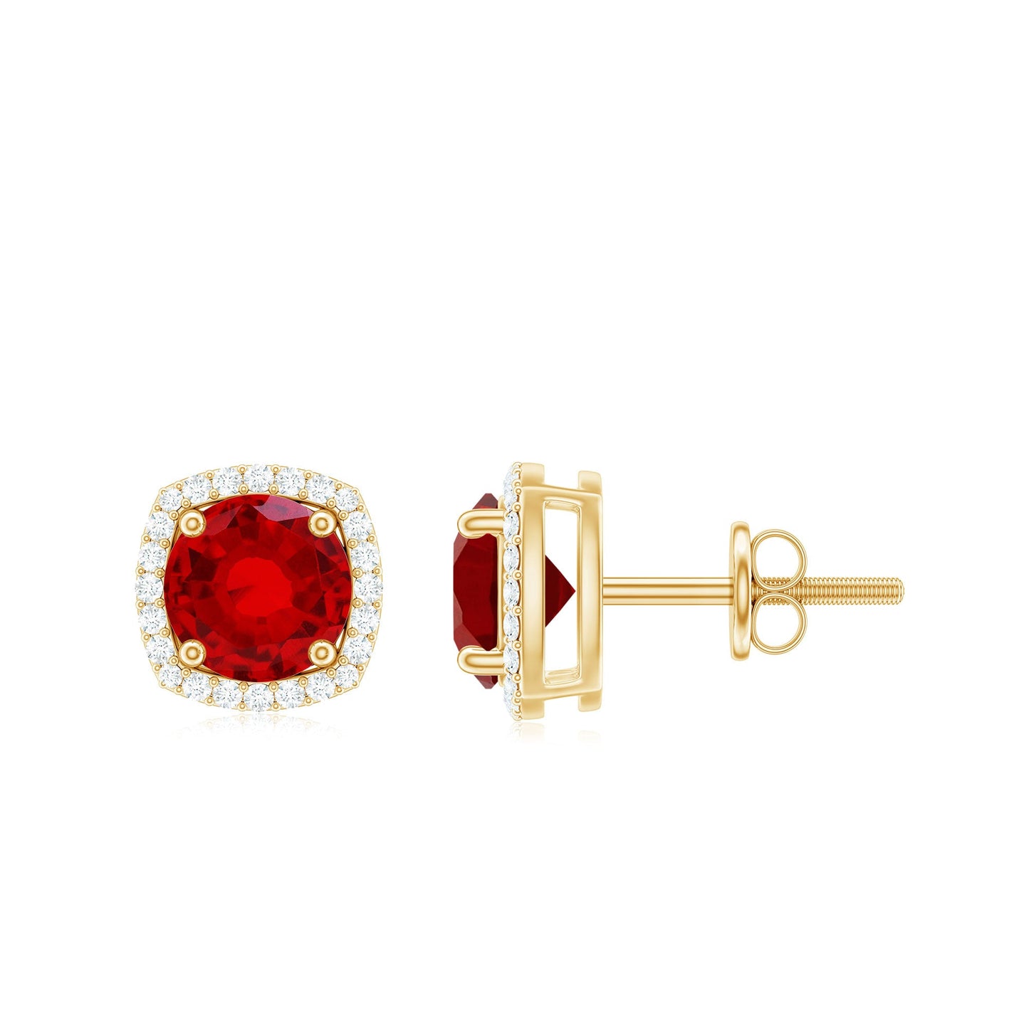 2.75 CT Round Lab Grown Ruby Bridal Stud Earrings with Diamond