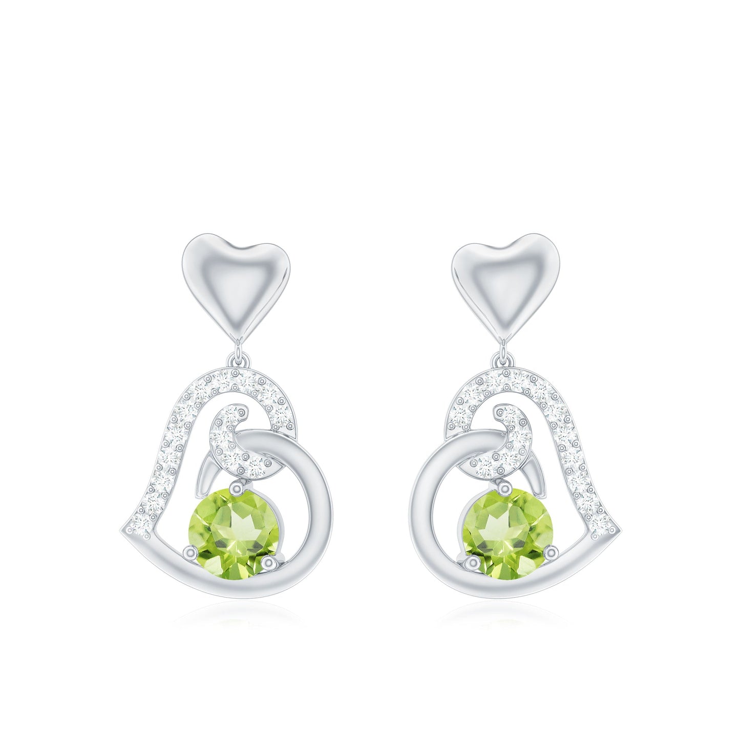Solitaire Peridot Heart Drop Earrings with Diamond Accent