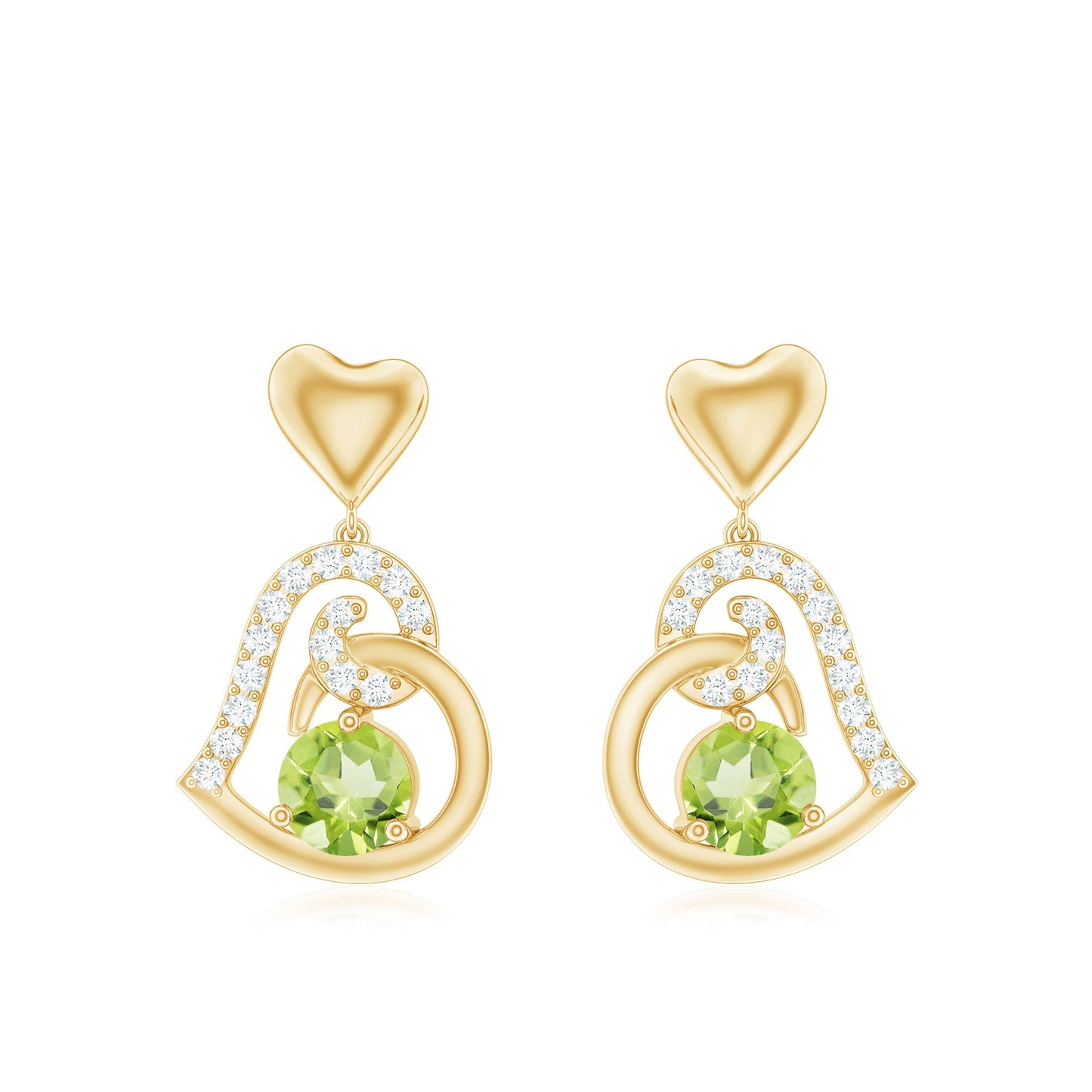Solitaire Peridot Heart Drop Earrings with Diamond Accent