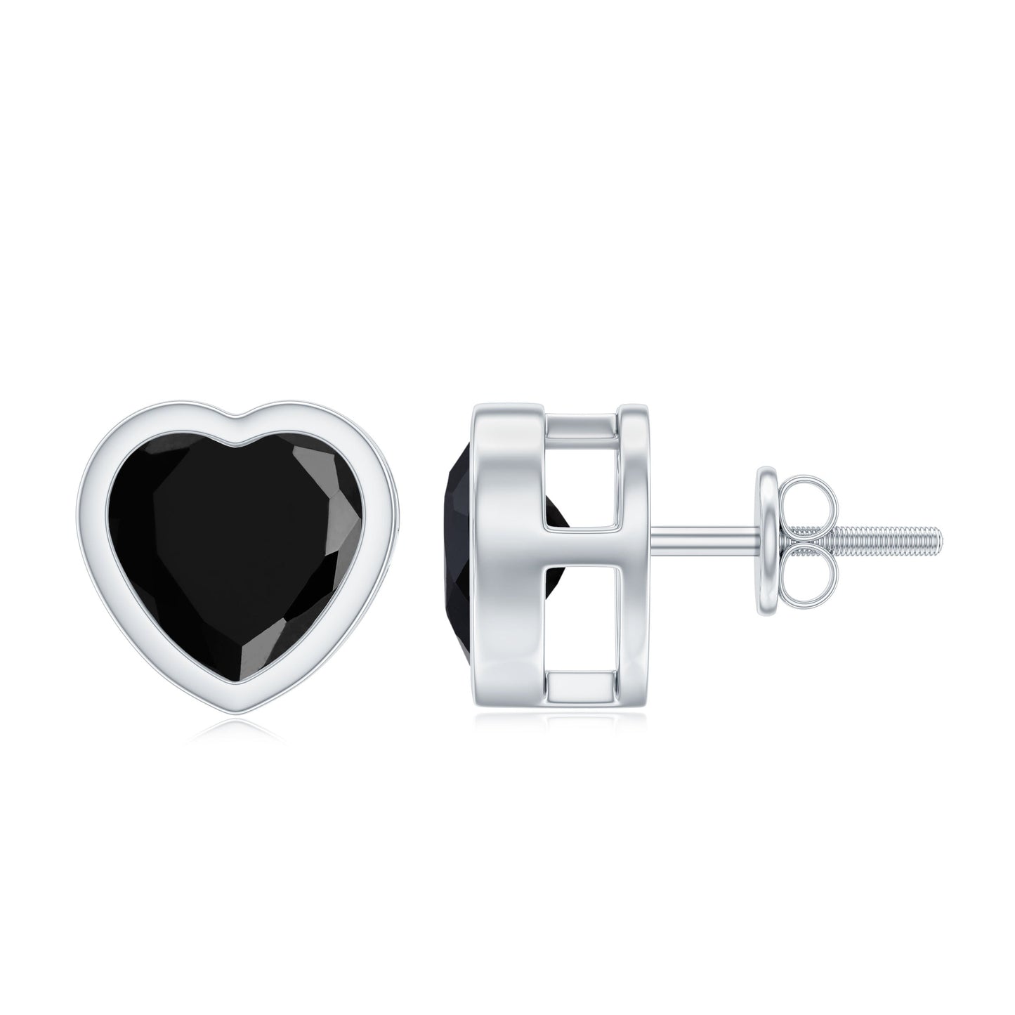 Bezel Set Black Onyx Heart Stud Earring