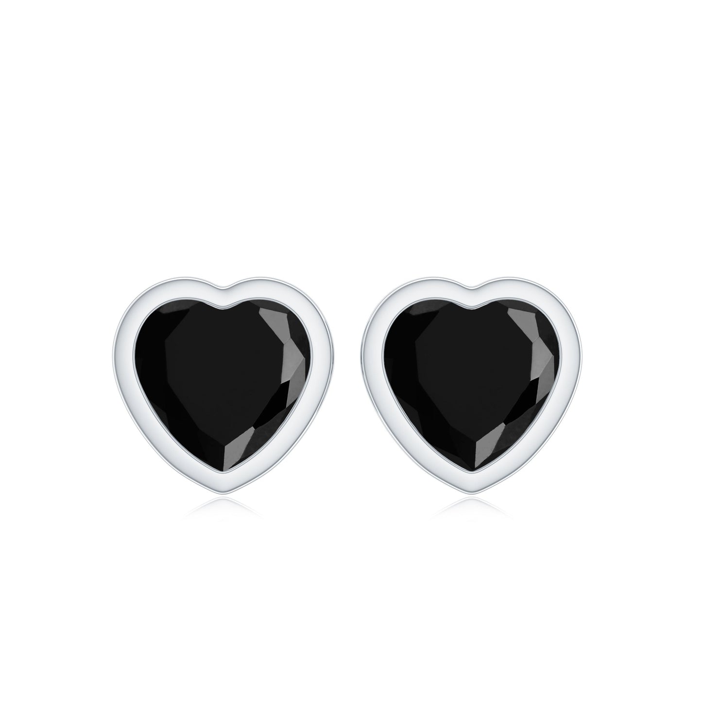 Bezel Set Black Onyx Heart Stud Earring