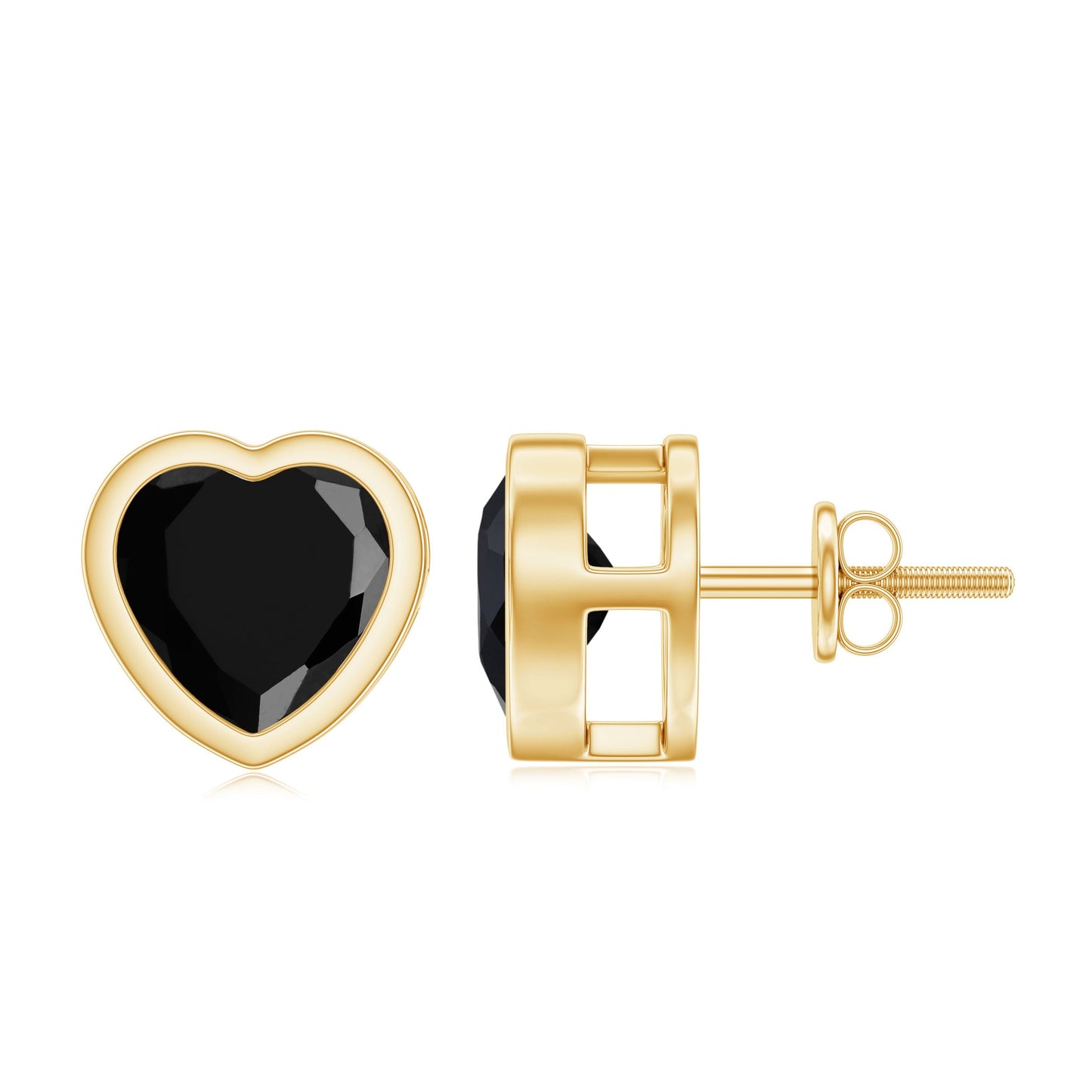 Bezel Set Black Onyx Heart Stud Earring