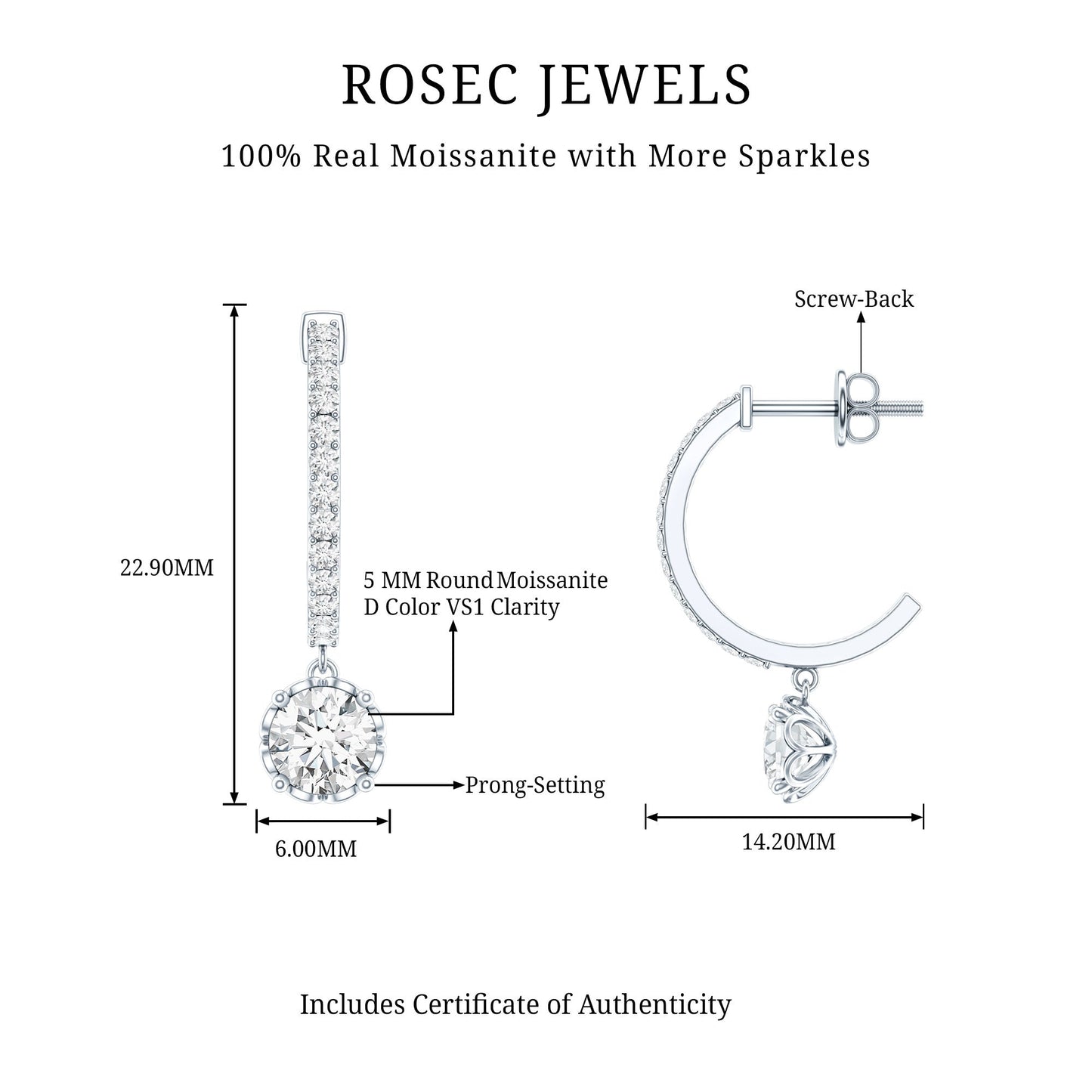 Moissanite Hoop Drop Earrings For Her