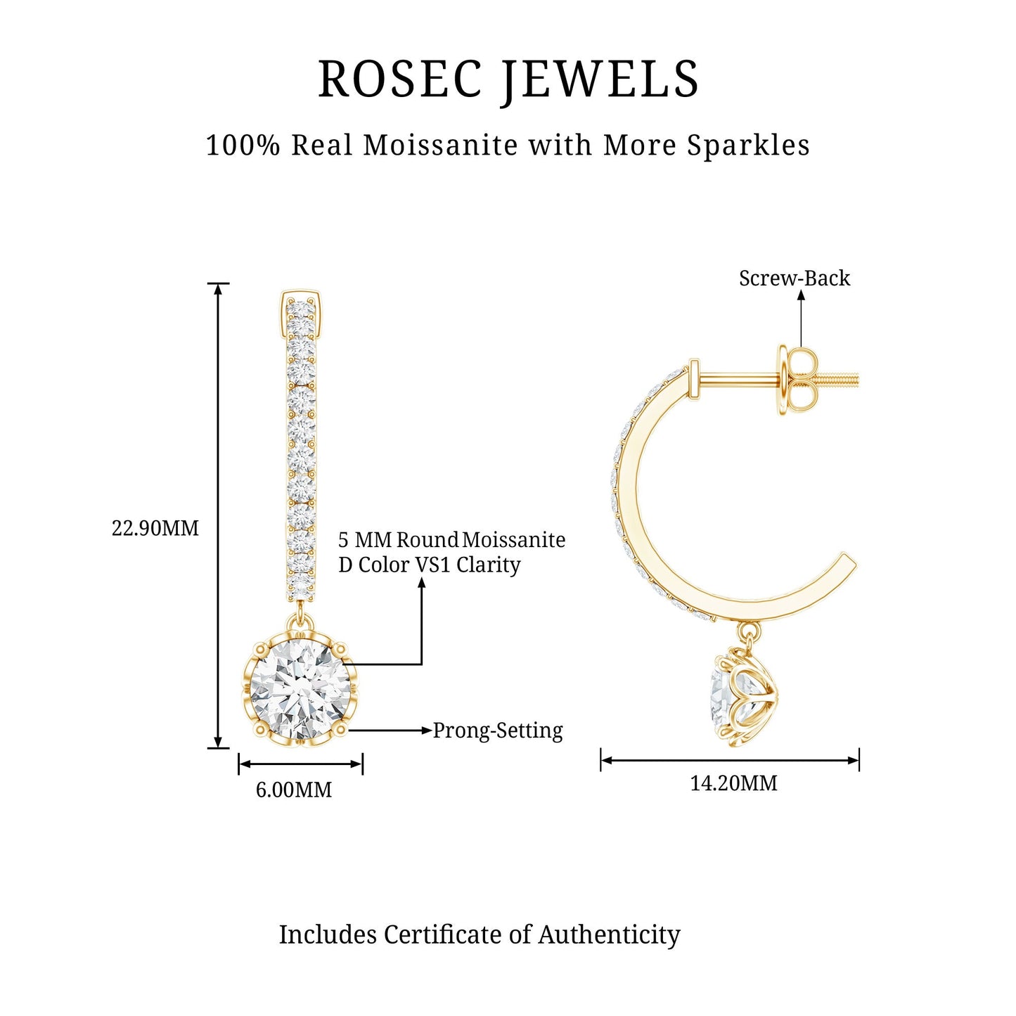 Moissanite Hoop Drop Earrings For Her