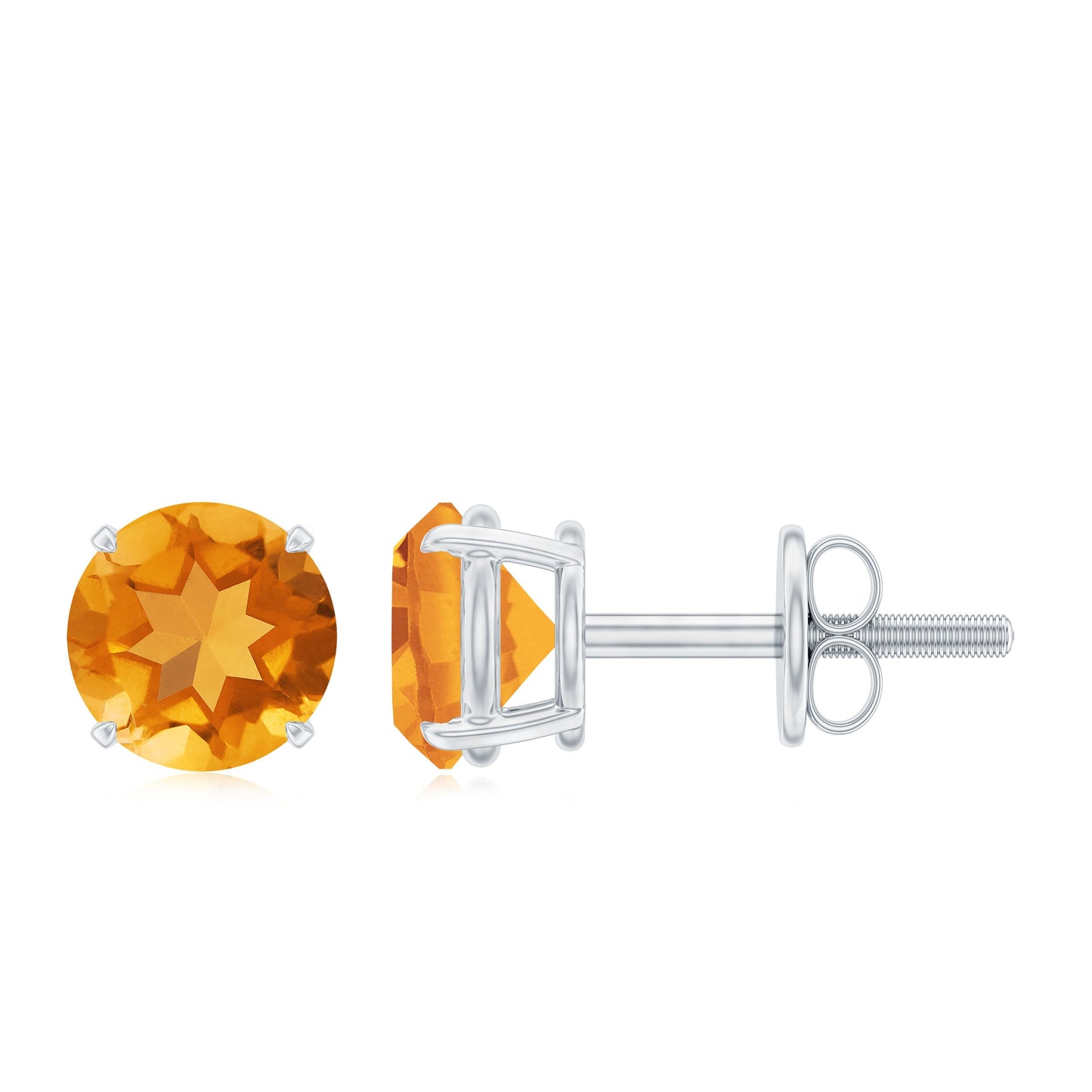 1 CT Round Cut Citrine Solitaire Stud Earrings with Certificate