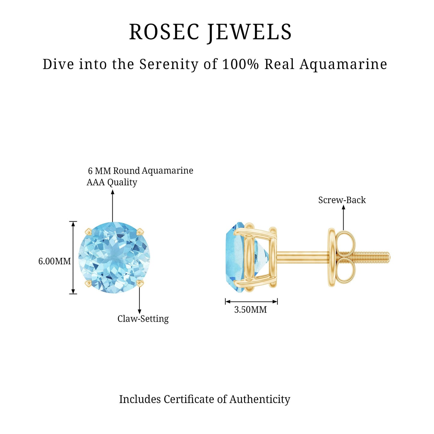 Certified Natural Aquamarine Everyday Earrings with Screw Back