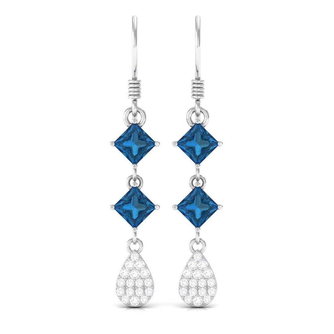 2.75 CT London Blue Topaz and Diamond Drop Dangle Earrings