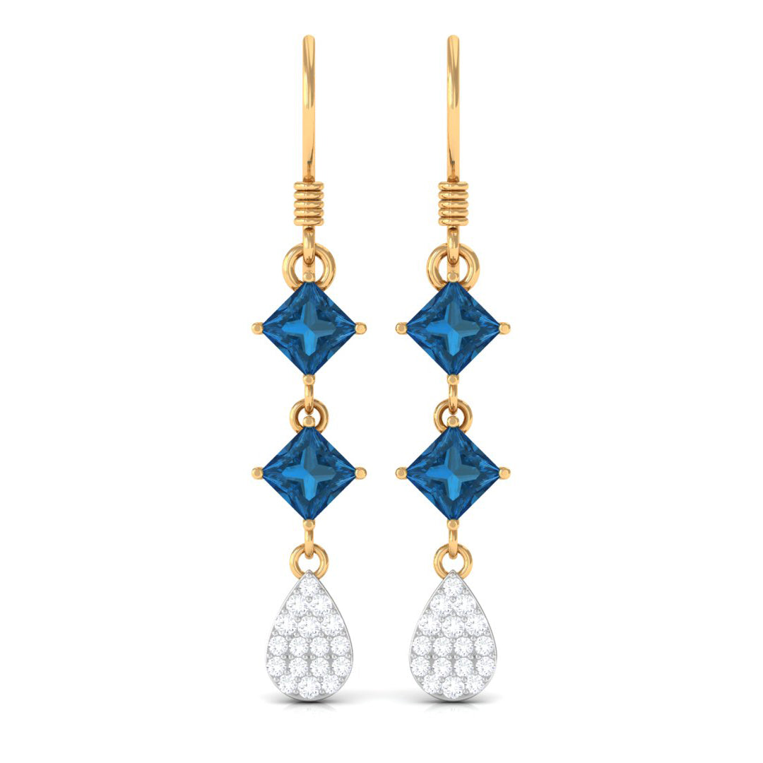 2.75 CT London Blue Topaz and Diamond Drop Dangle Earrings