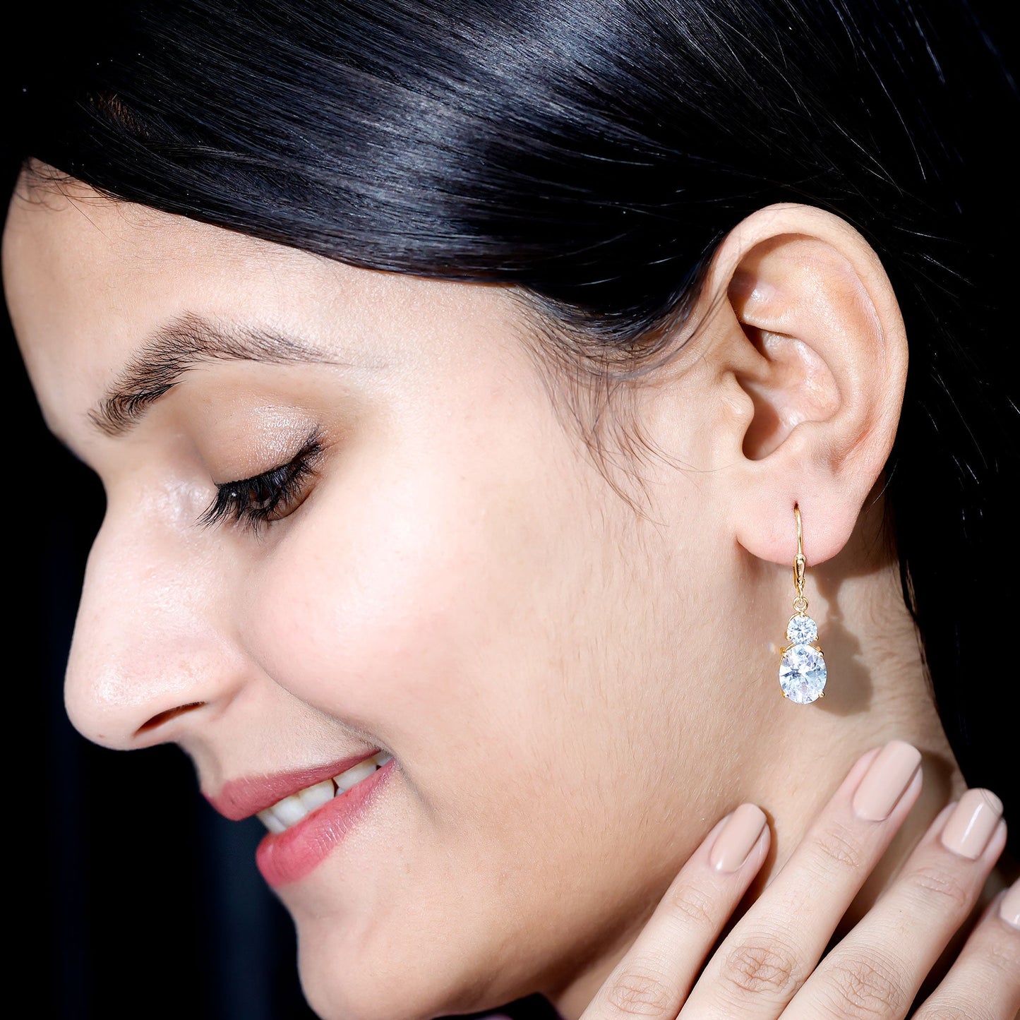Minimal Zircon 2 Stone Drop Earrings with Lever Back