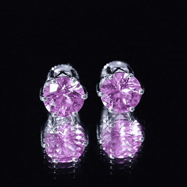 Certified 8 MM Round Lab Created Pink Sapphire Stud Earrings
